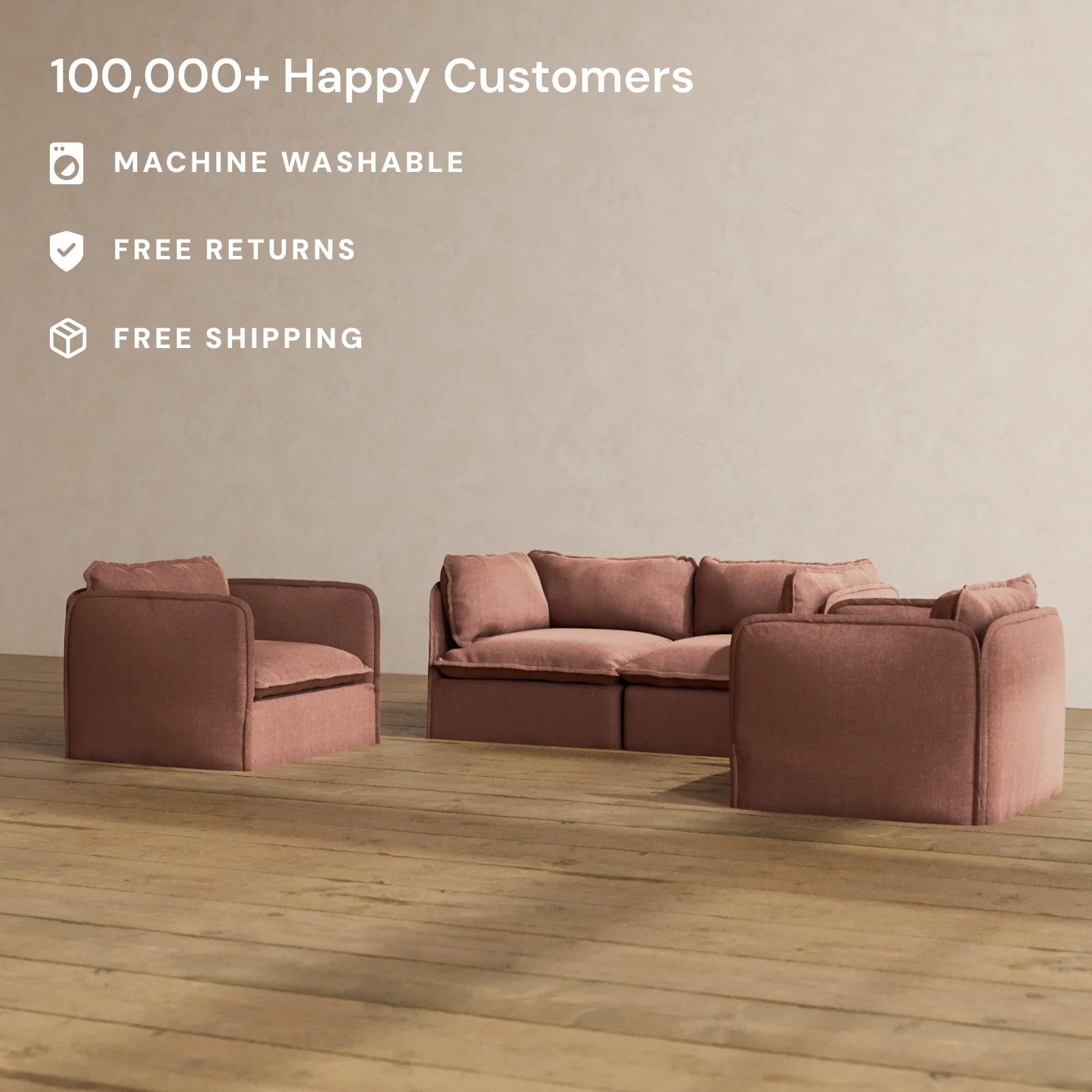 Slipcover Only - Modular Washable 2-Seater Sofa + Armchair Set in Chestnut - Image 2
