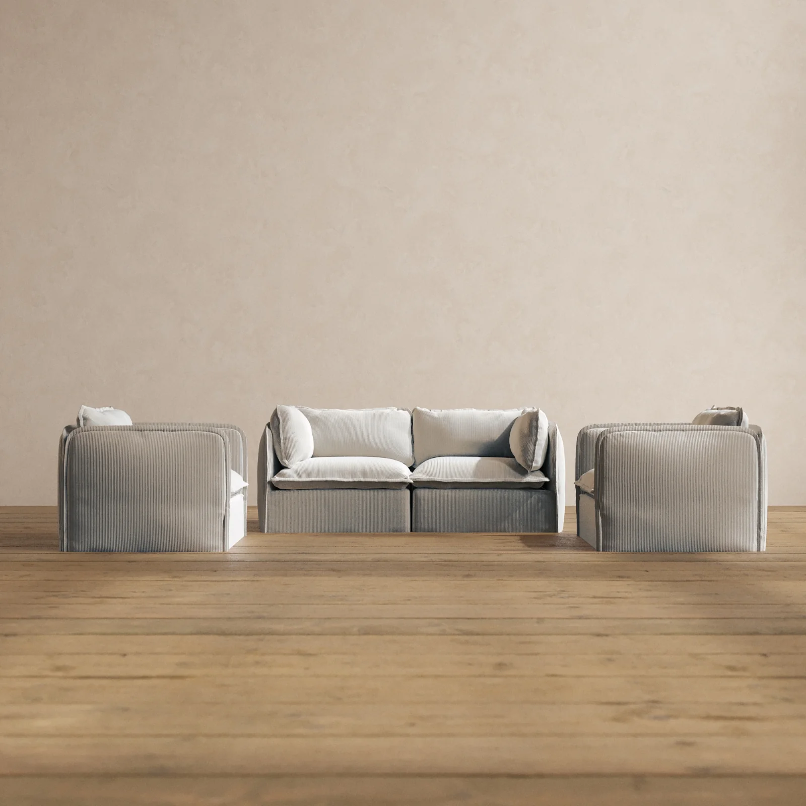 Slipcover Only - Modular Washable 2-Seater Sofa + Armchair Set in Milk