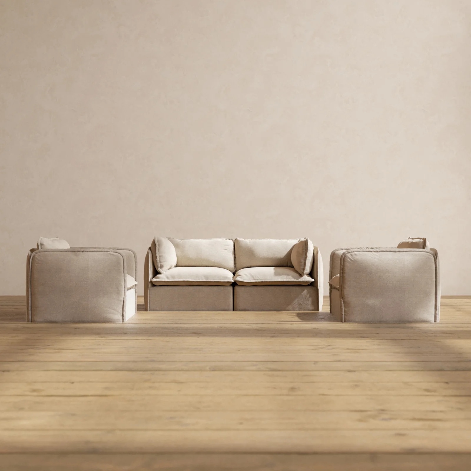 Slipcover Only - Modular Washable 2-Seater Sofa + Armchair Set in Oat