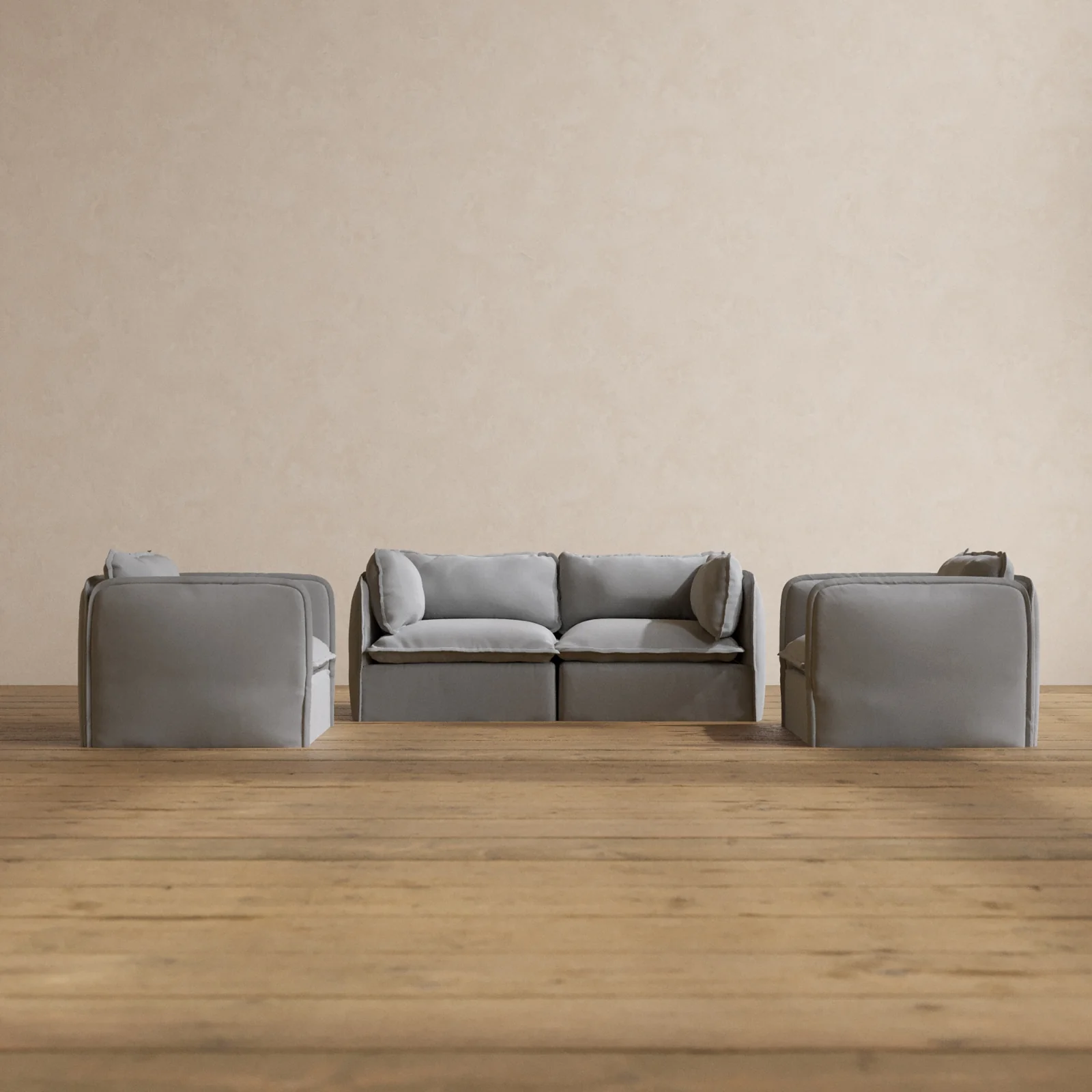 Slipcover Only - Modular Washable 2-Seater Sofa + Armchair Set in Pumice