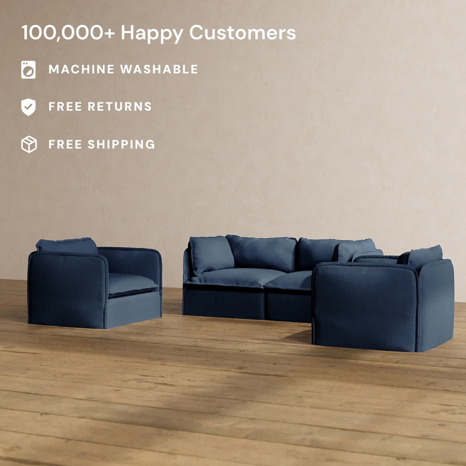 Slipcover Only - Modular Washable 2-Seater Sofa + Armchair Set in Sumi - Image 2
