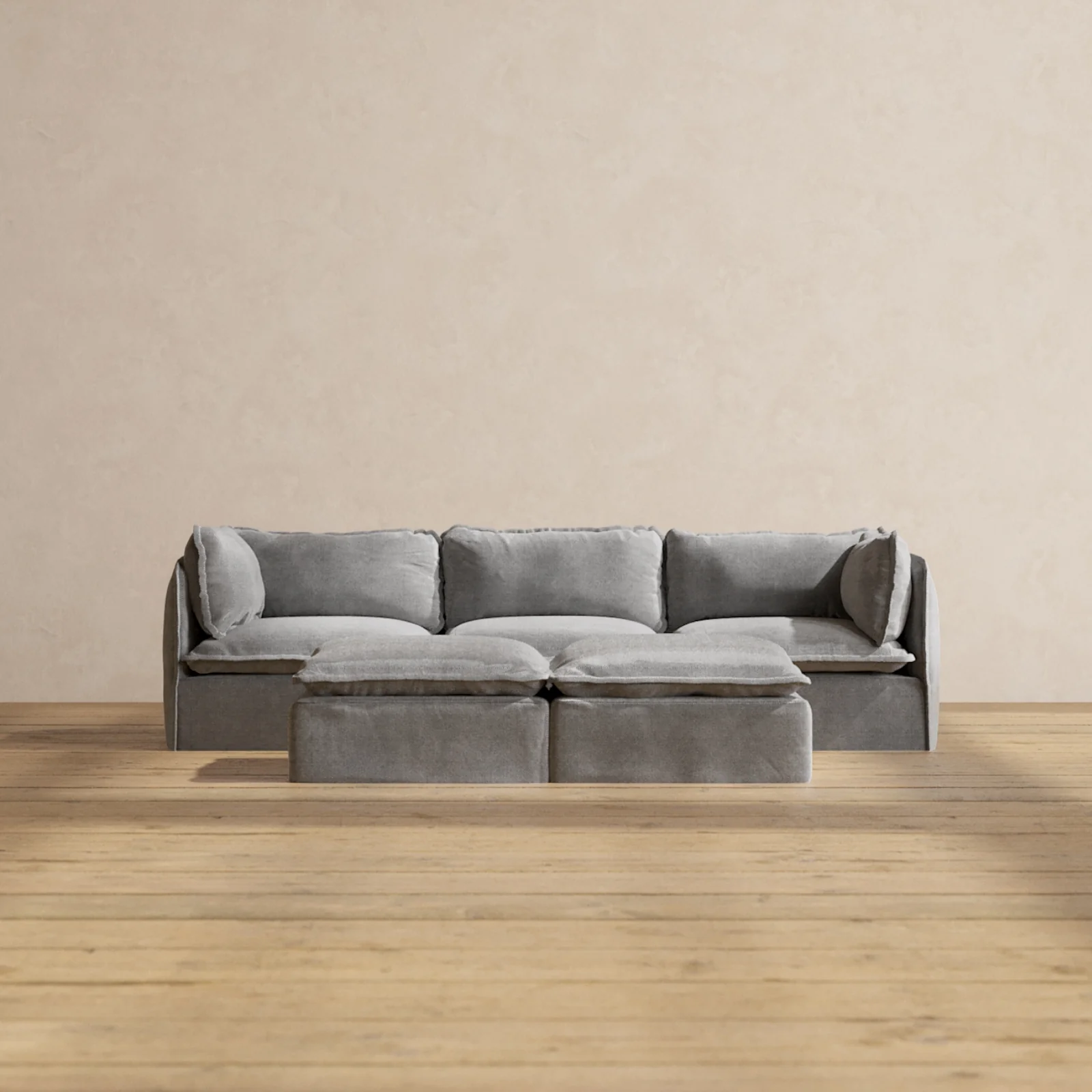 Slipcover Only - Modular Washable 3-Seater + Bench Ottoman in Ash