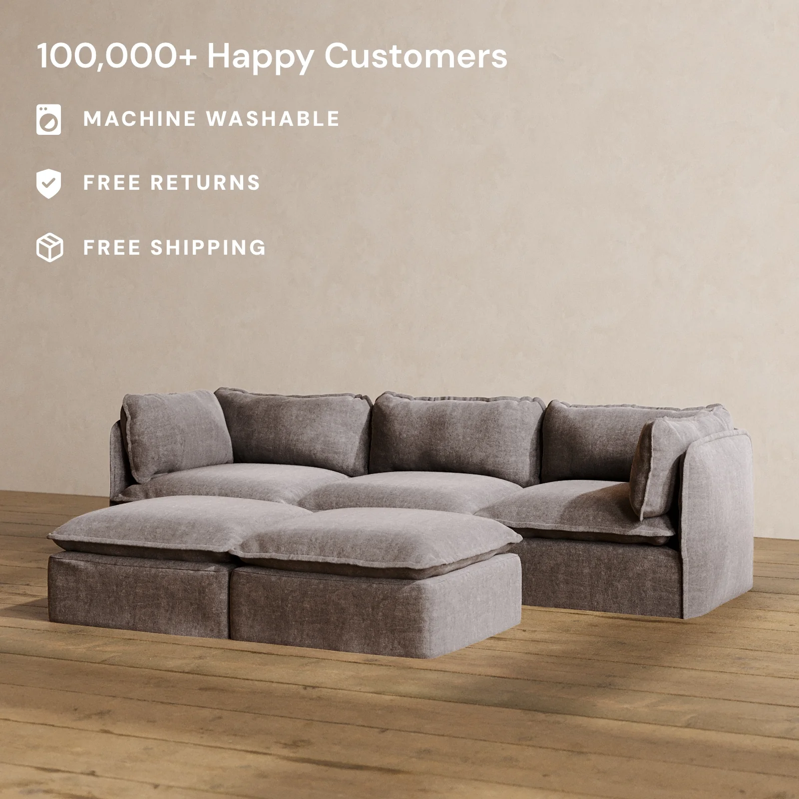 Slipcover Only - Modular Washable 3-Seater + Bench Ottoman in Caviar - Image 2