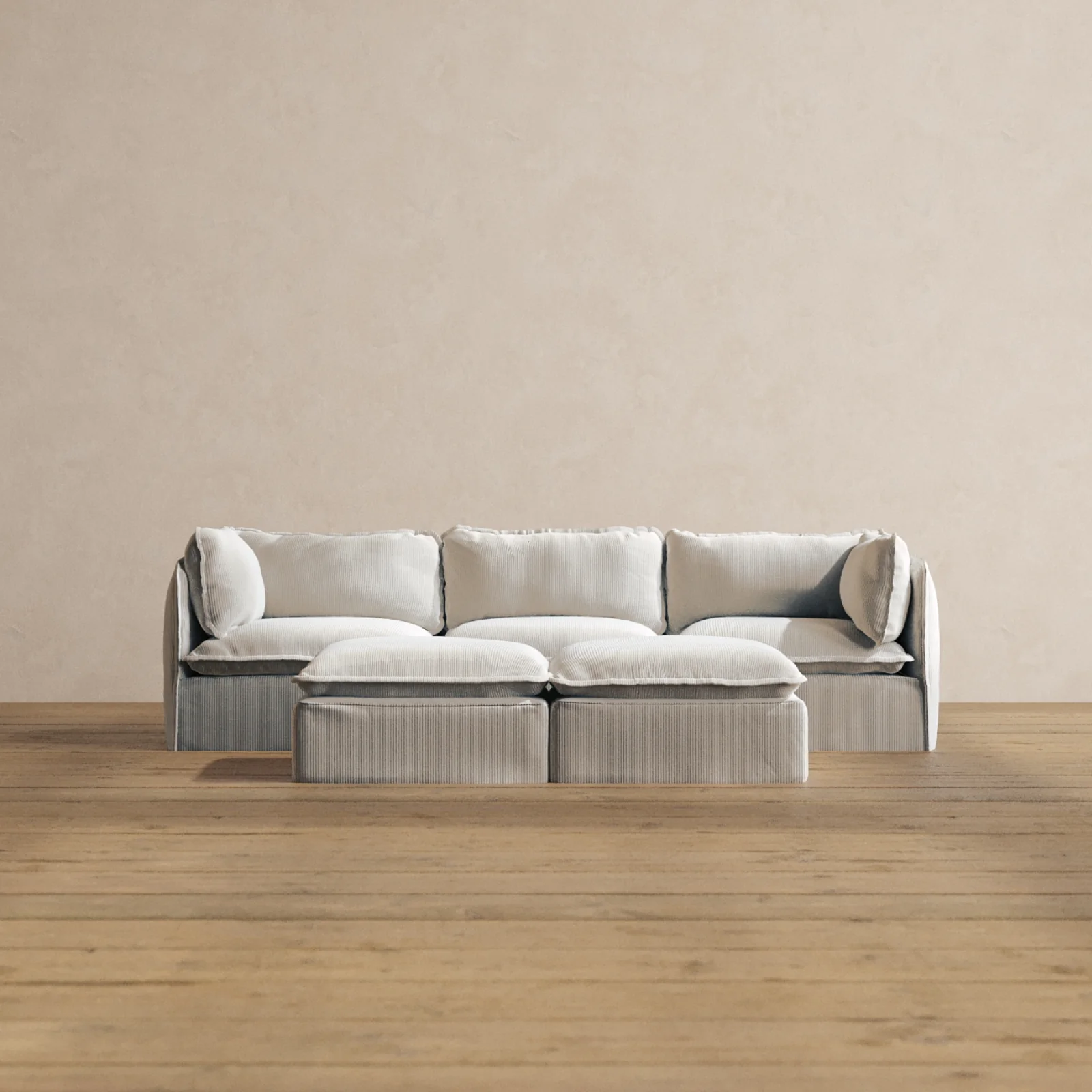 Slipcover Only - Modular Washable 3-Seater + Bench Ottoman in Milk
