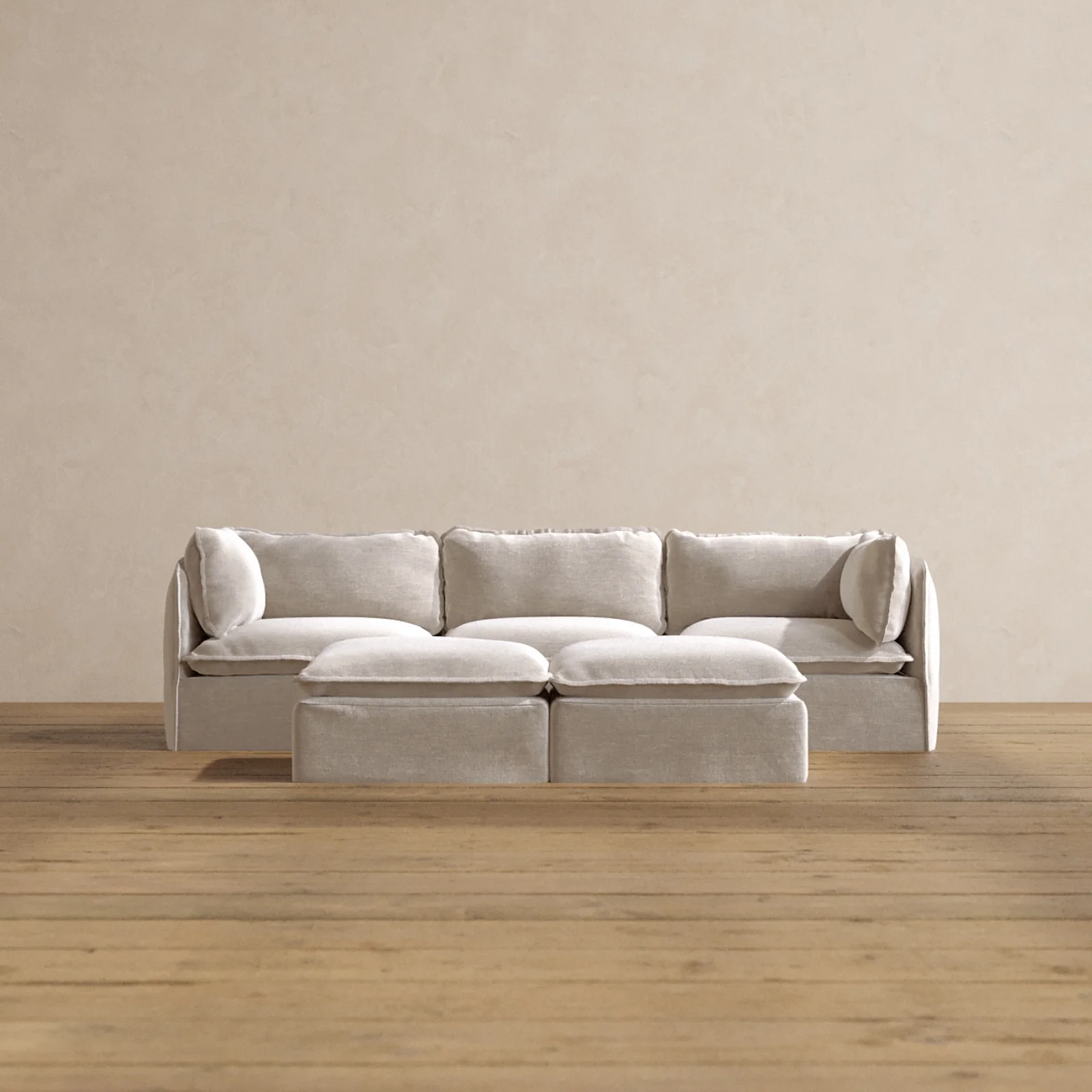 Slipcover Only - Modular Washable 3-Seater + Bench Ottoman in Mist