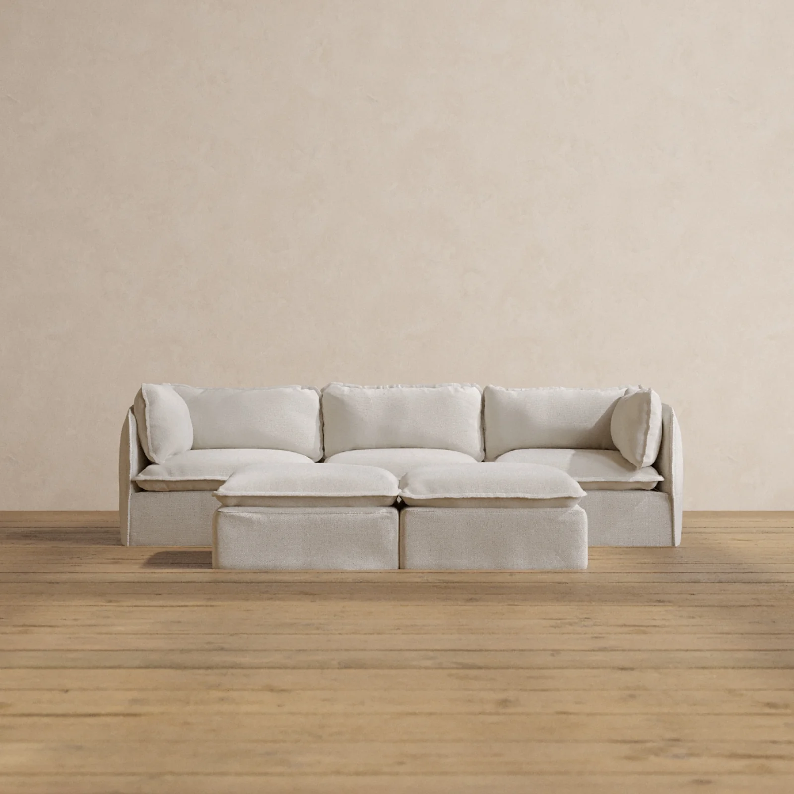 Slipcover Only - Modular Washable 3-Seater + Bench Ottoman in Powder