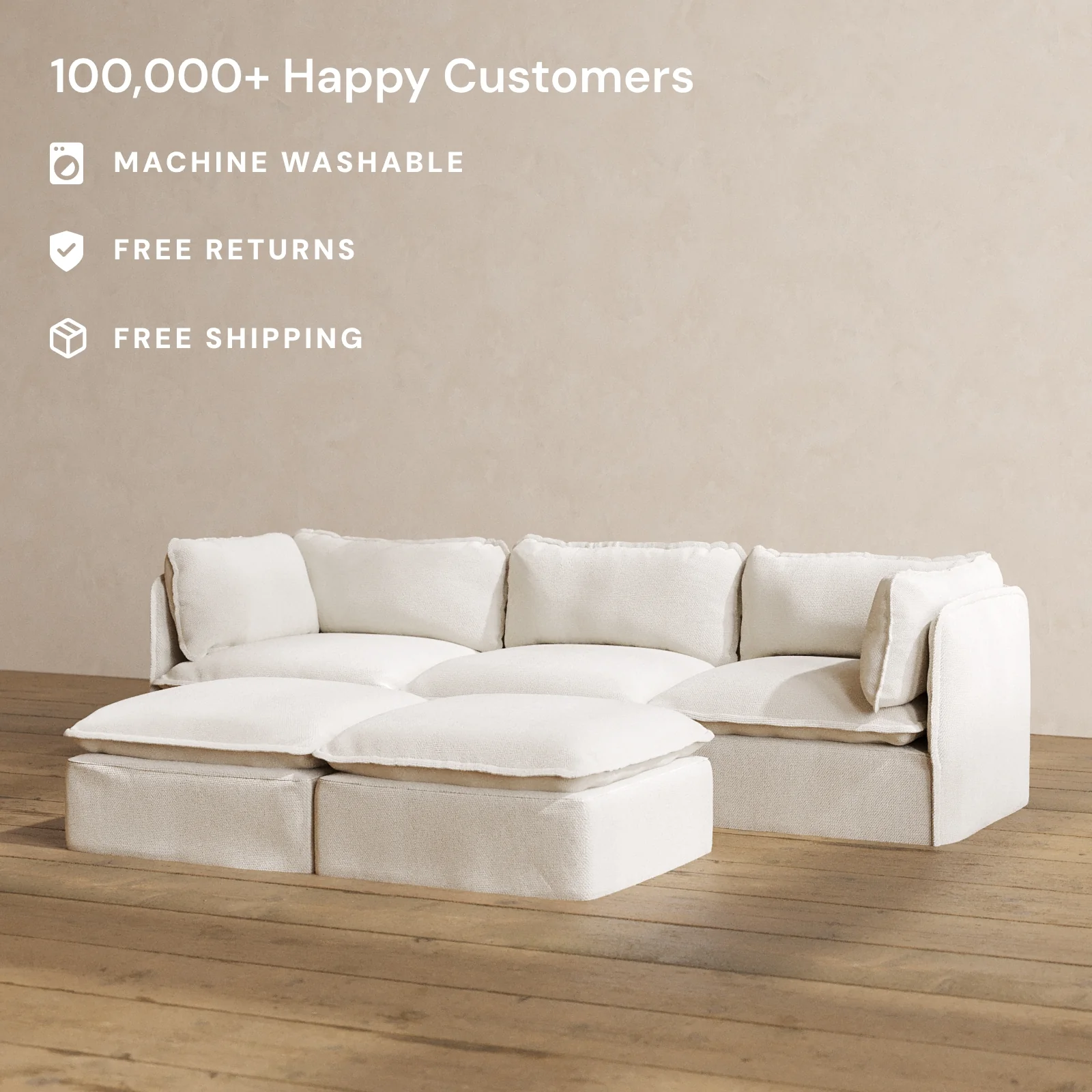 Slipcover Only - Modular Washable 3-Seater + Bench Ottoman in Powder - Image 2