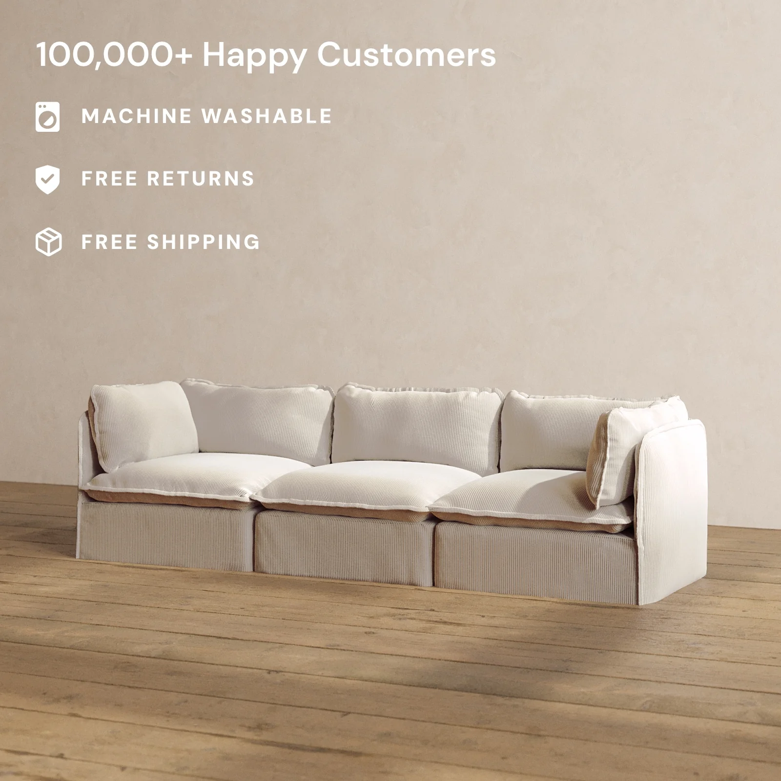 Slipcover Only - Modular Washable 3-Seater in Milk - Image 2