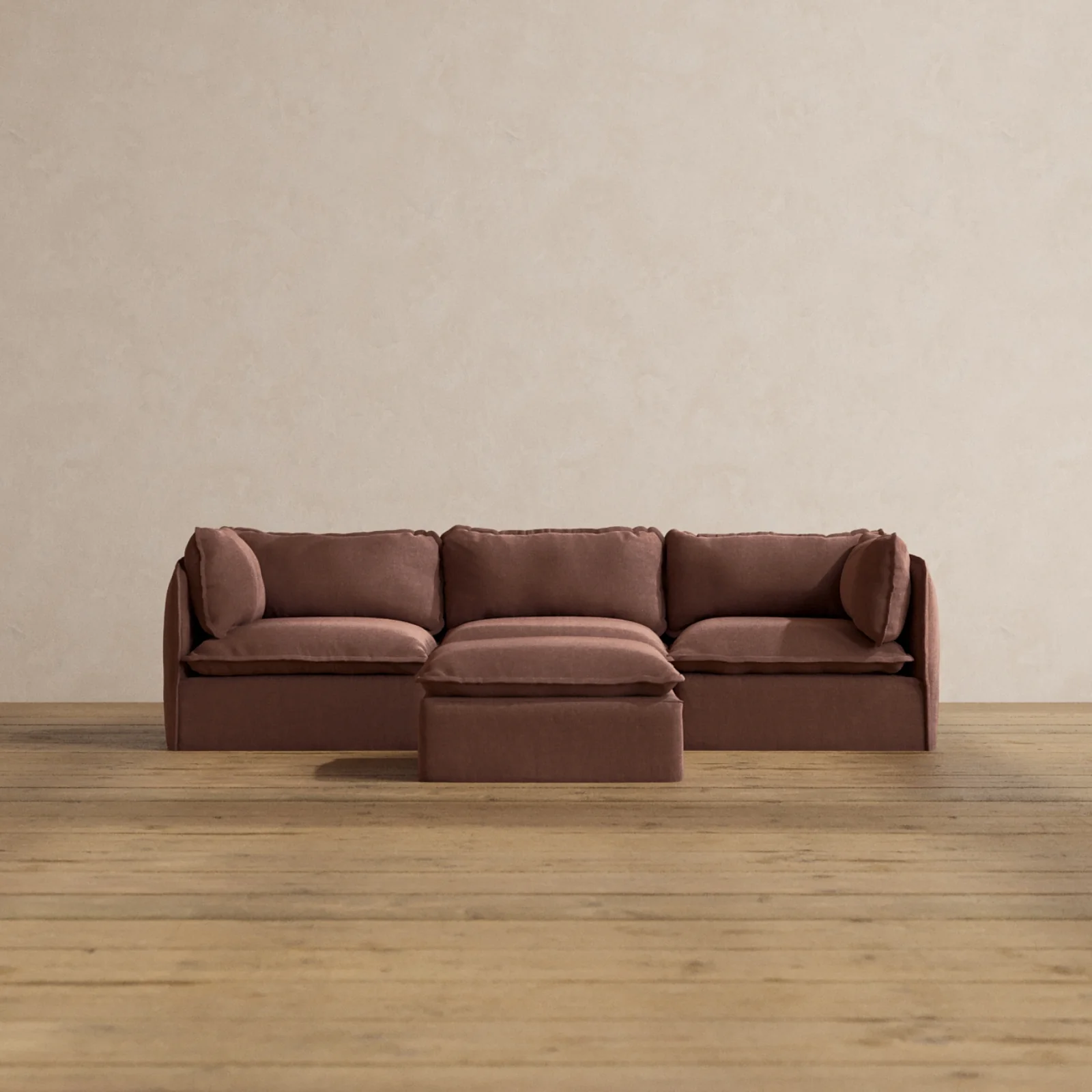 Slipcover Only - Modular Washable 3-Seater + Ottoman in Chestnut