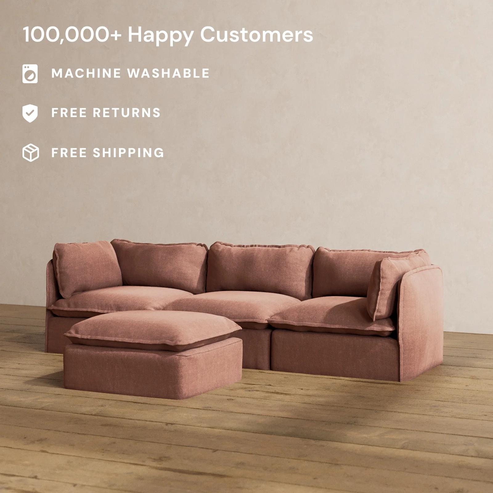 Slipcover Only - Modular Washable 3-Seater + Ottoman in Chestnut - Image 2
