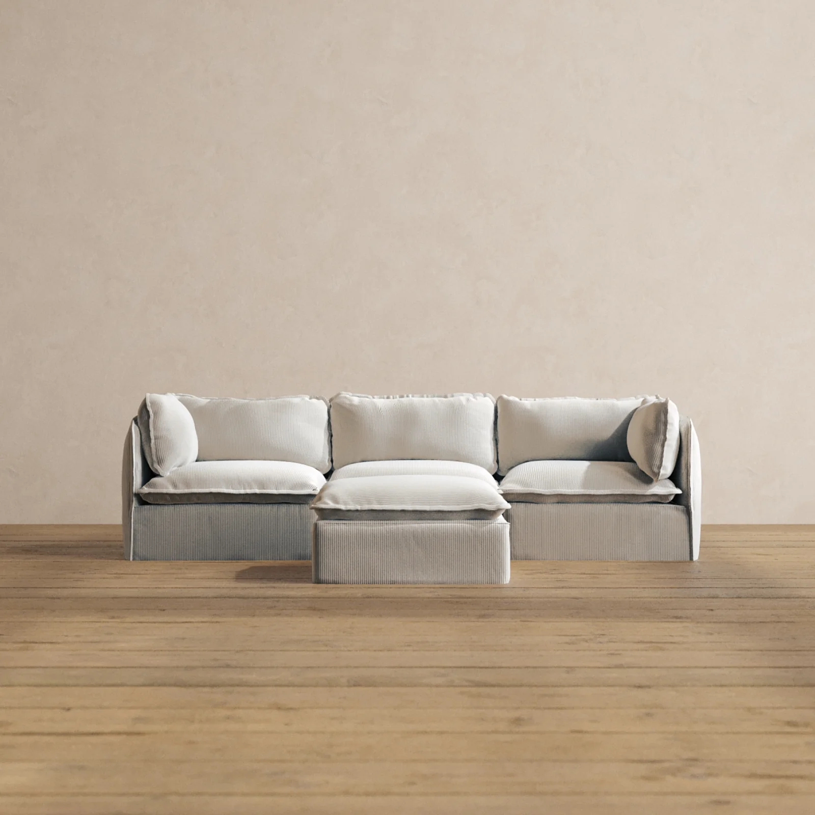 Slipcover Only - Modular Washable 3-Seater + Ottoman in Milk