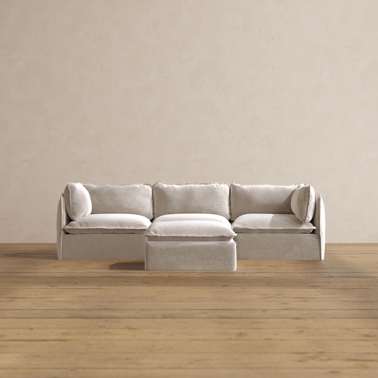 Slipcover Only - Modular Washable 3-Seater + Ottoman in Mist