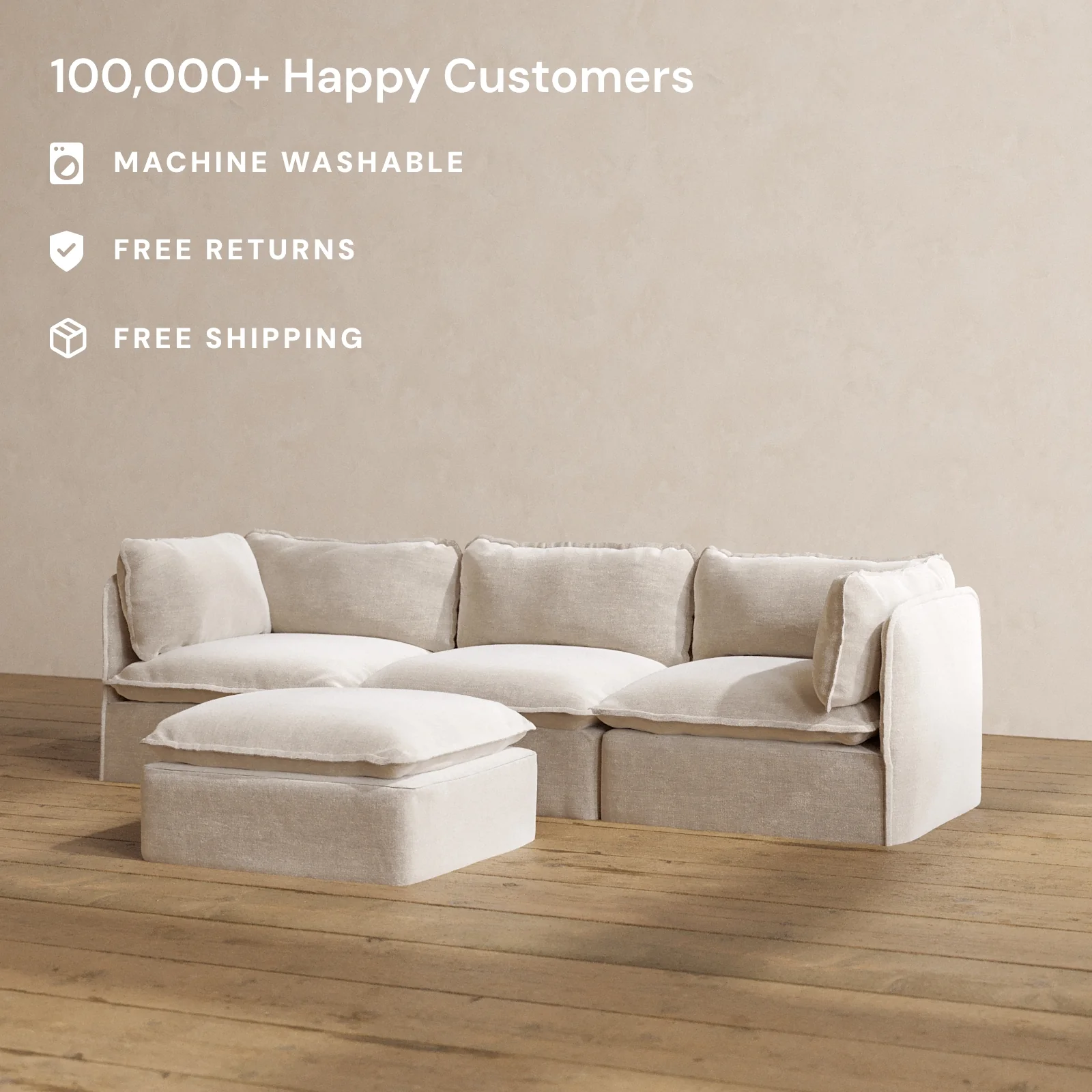 Slipcover Only - Modular Washable 3-Seater + Ottoman in Mist - Image 2