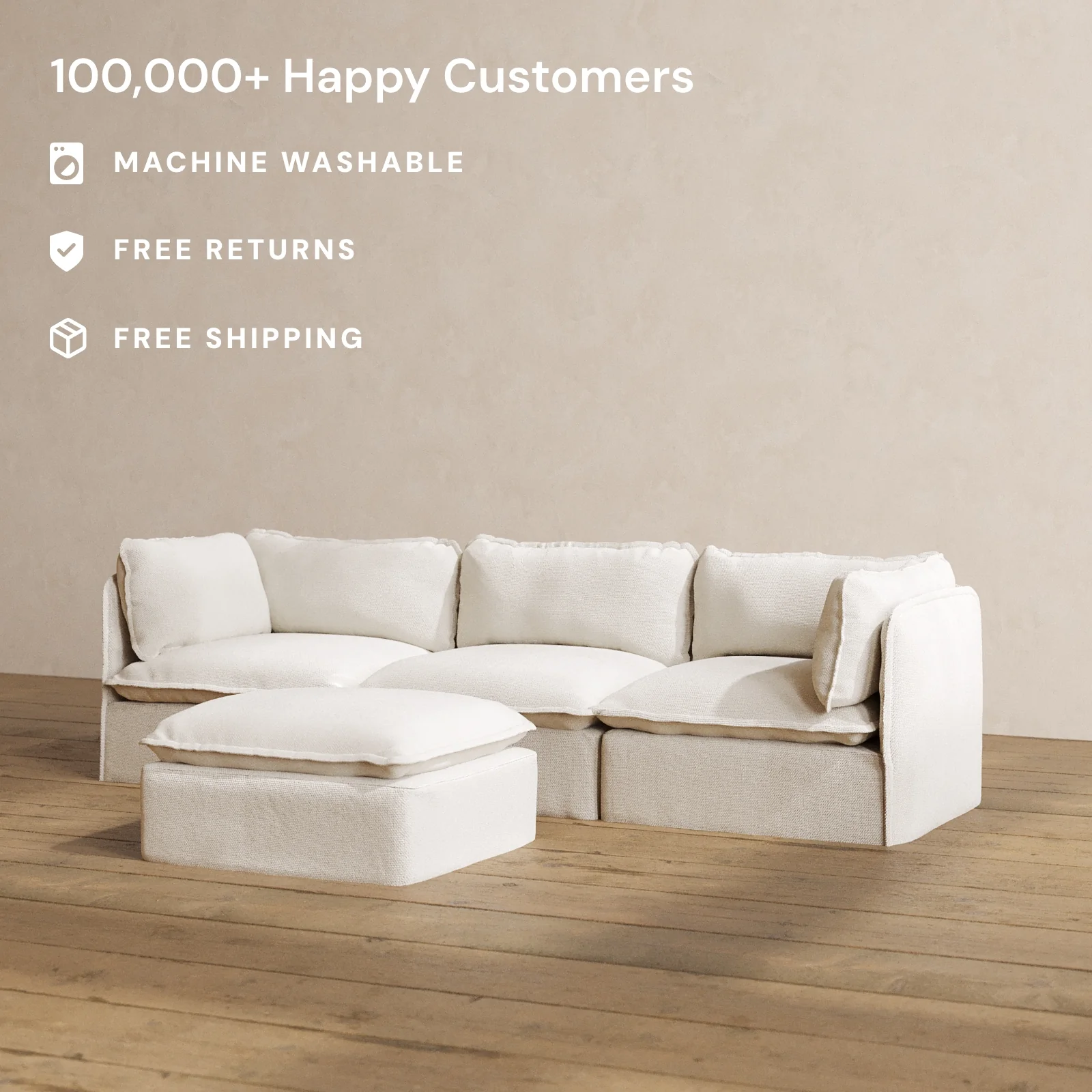 Slipcover Only - Modular Washable 3-Seater + Ottoman in Powder - Image 2