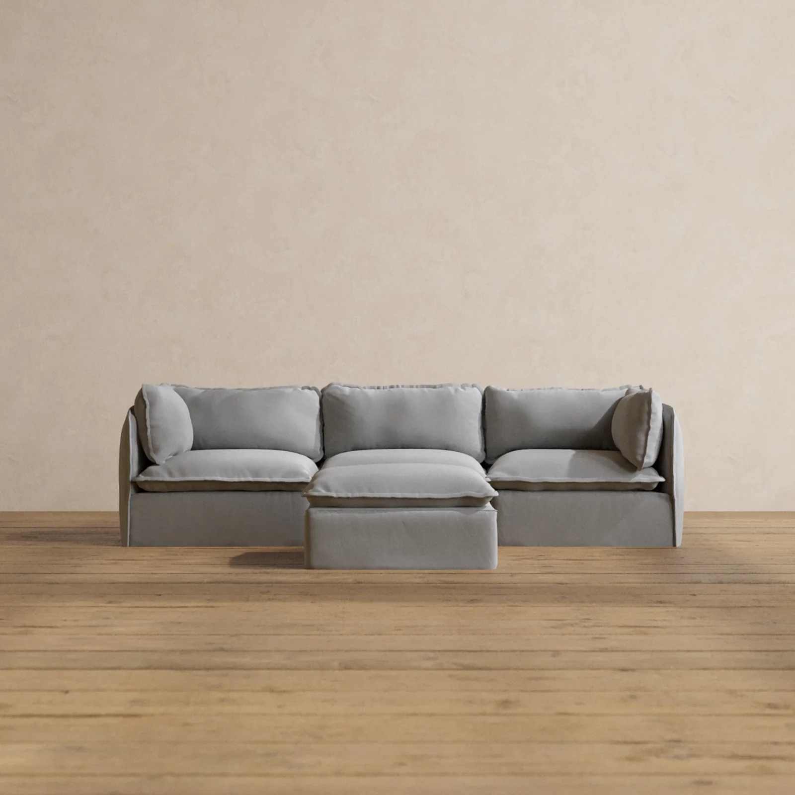Slipcover Only - Modular Washable 3-Seater + Ottoman in Pumice