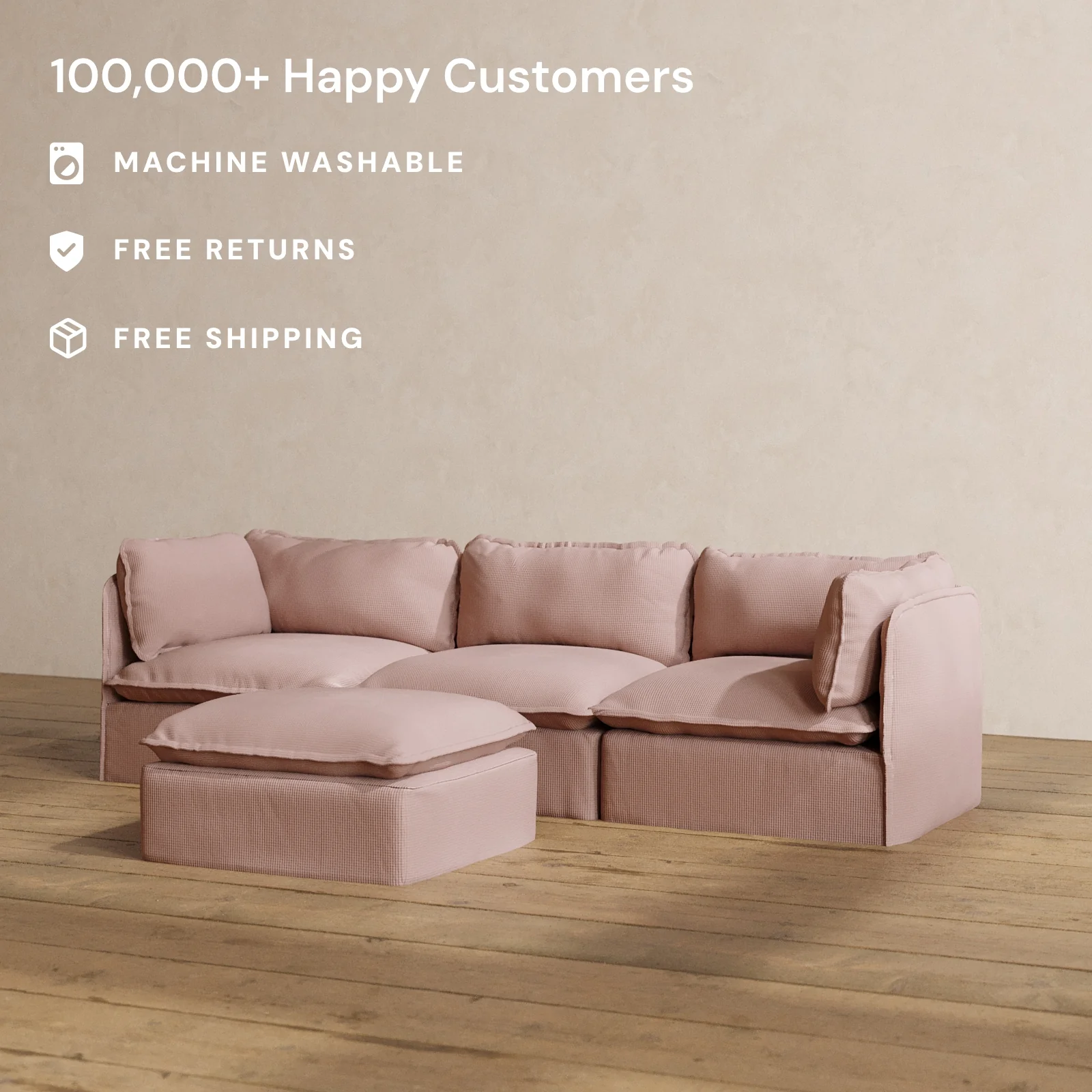 Slipcover Only - Modular Washable 3-Seater + Ottoman in Sakura - Image 2