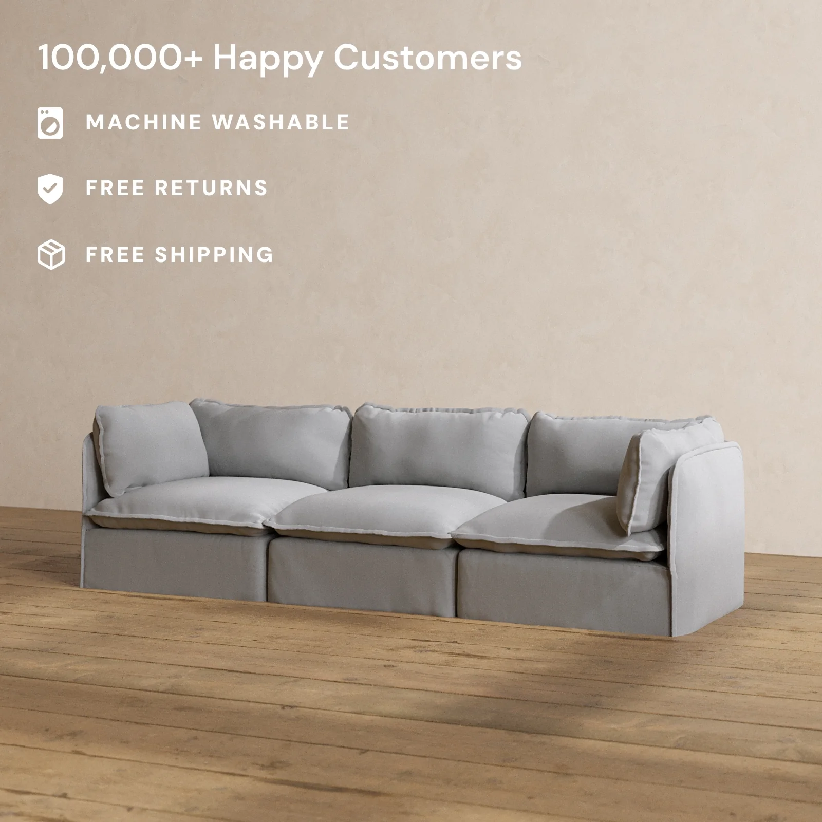 Slipcover Only - Modular Washable 3-Seater in Pumice - Image 2
