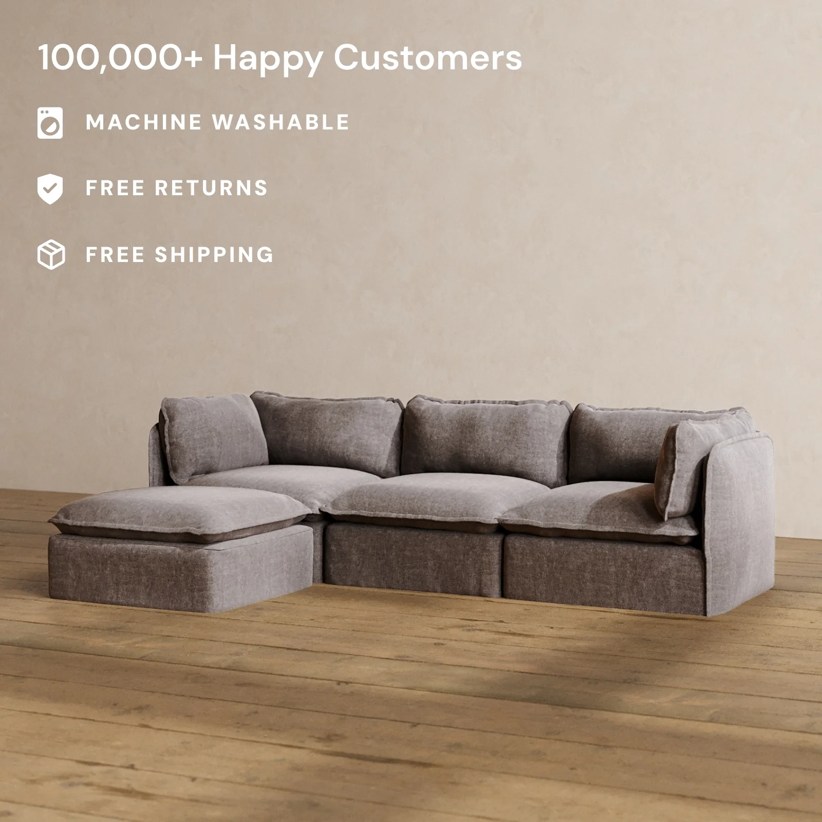 Slipcover Only - Modular Washable 3-Seater Sectional in Caviar - Image 2