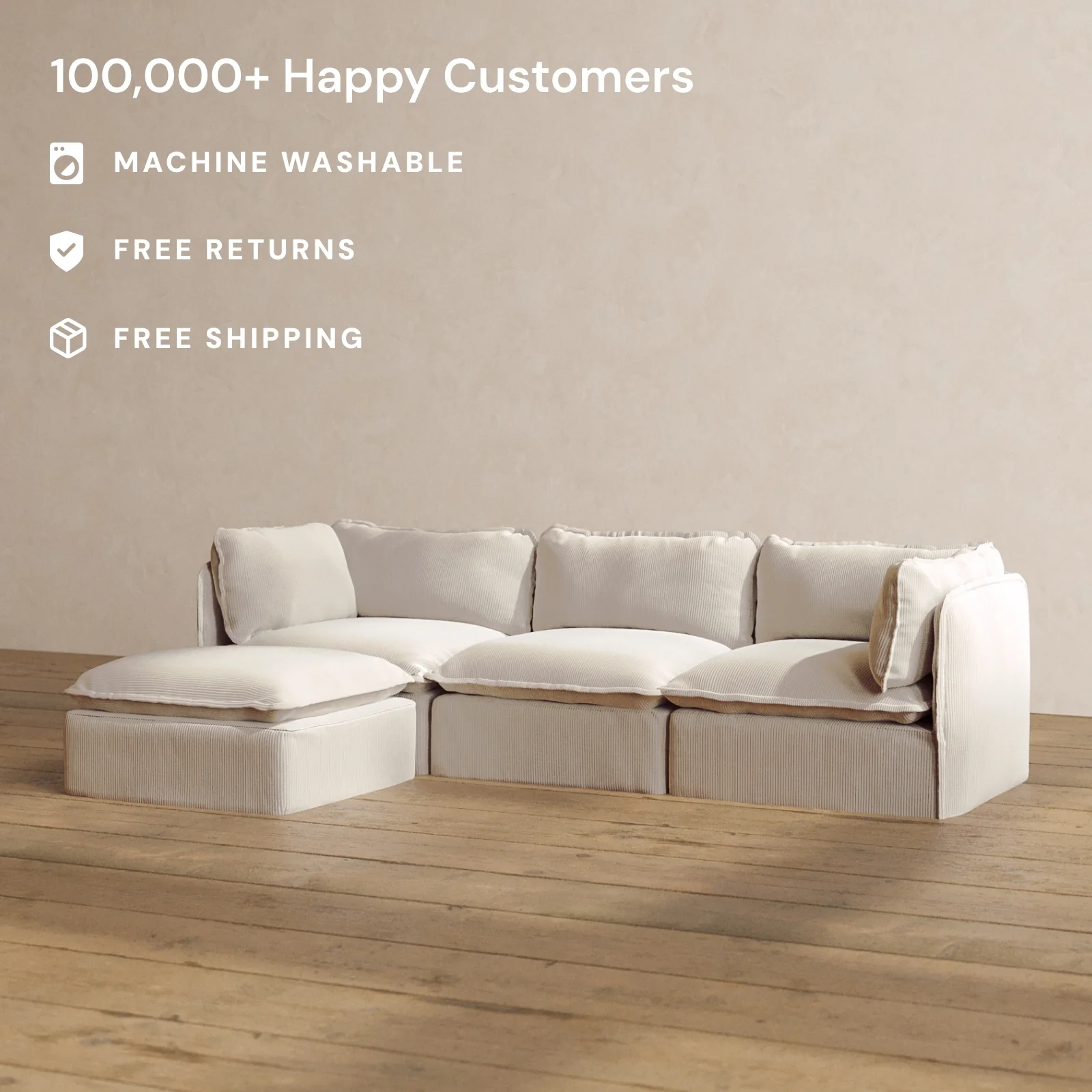 Slipcover Only - Modular Washable 3-Seater Sectional in Milk - Image 2