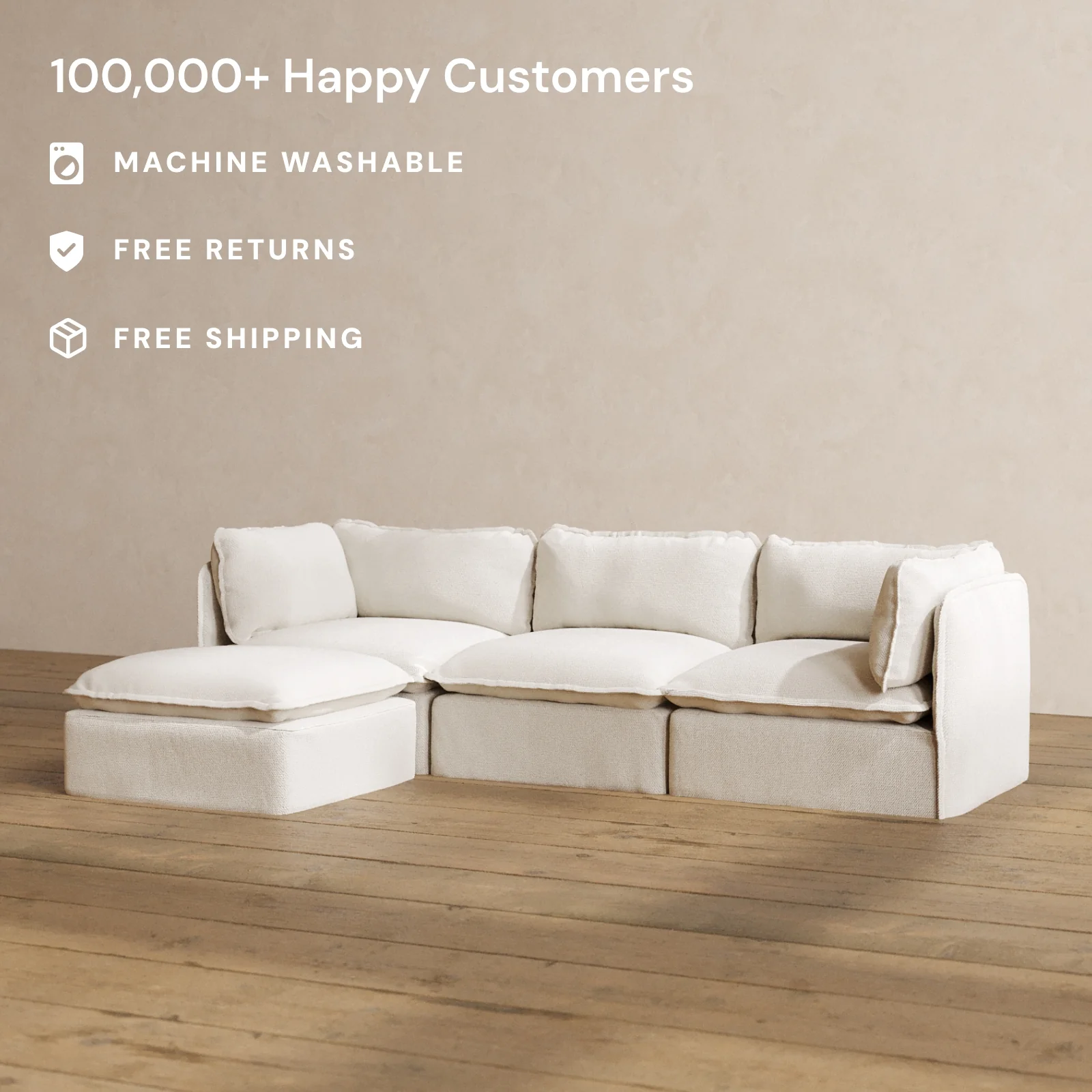 Slipcover Only - Modular Washable 3-Seater Sectional in Powder - Image 2