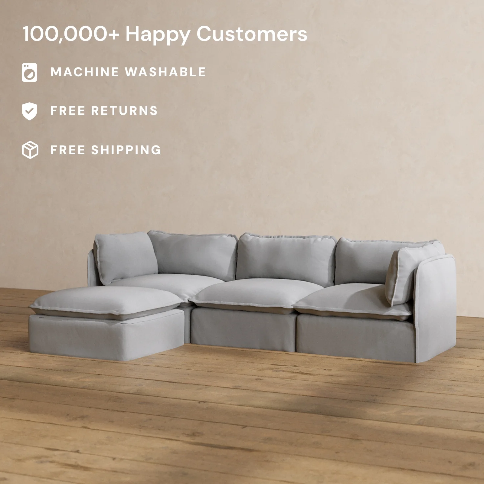 Slipcover Only - Modular Washable 3-Seater Sectional in Pumice - Image 2
