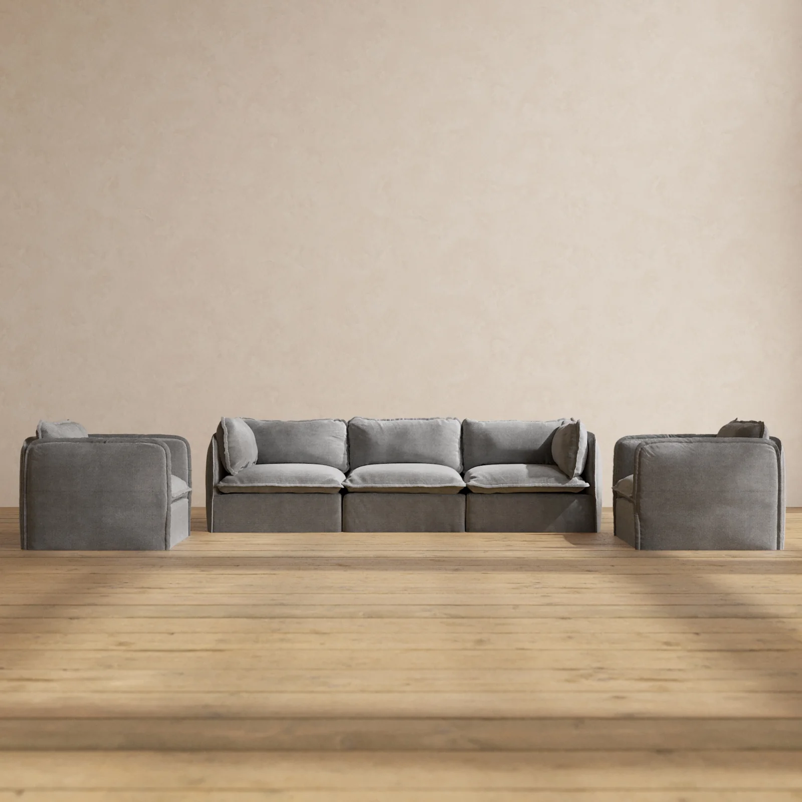 Slipcover Only - Modular Washable 3-Seater Sofa + Armchair Set in Ash