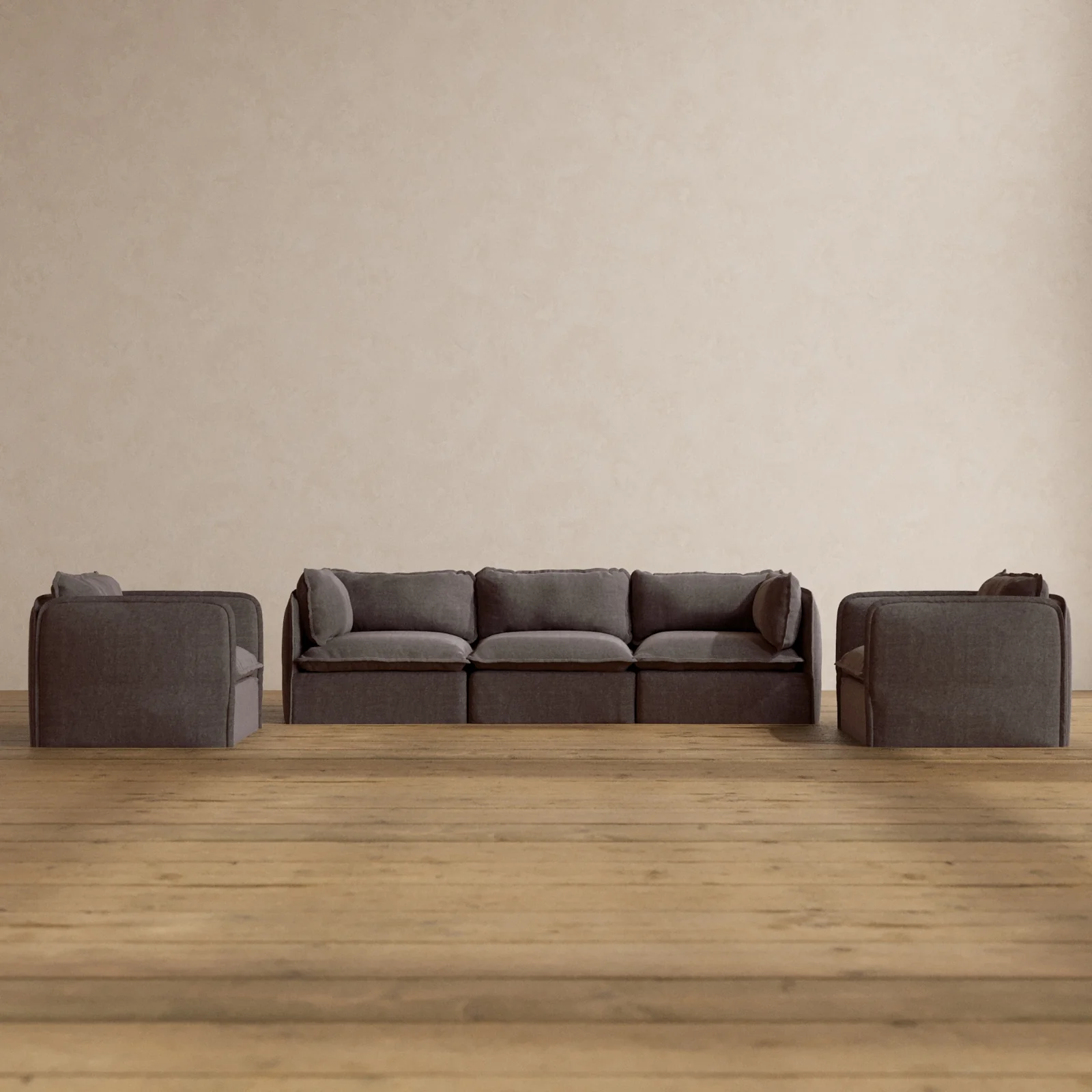 Slipcover Only - Modular Washable 3-Seater Sofa + Armchair Set in Caviar