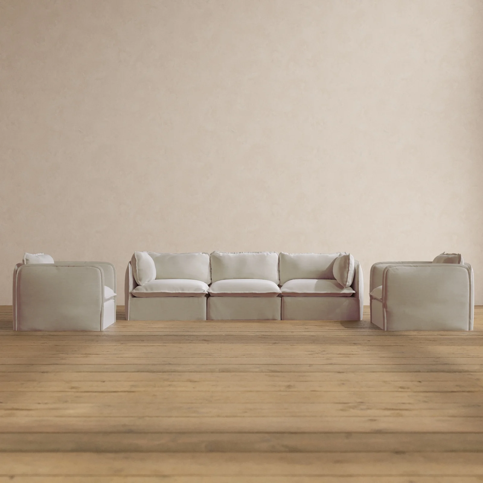 Slipcover Only - Modular Washable 3-Seater Sofa + Armchair Set in Coco