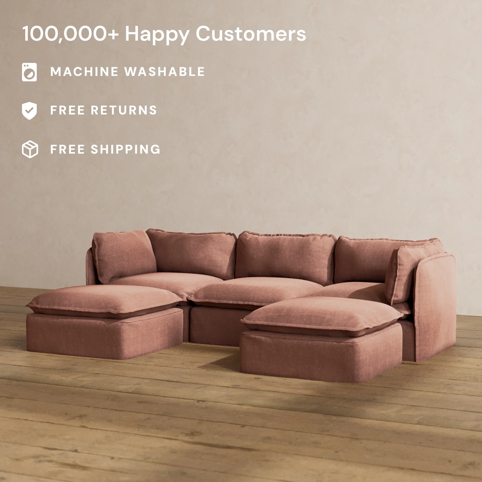 Slipcover Only - Modular Washable 3-Seater U-Sectional in Chestnut - Image 2