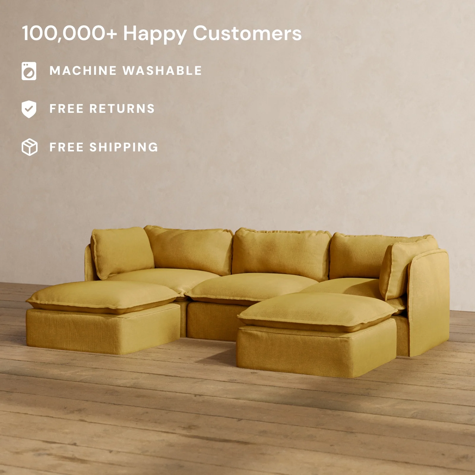 Slipcover Only - Modular Washable 3-Seater U-Sectional in Kiiro - Image 2