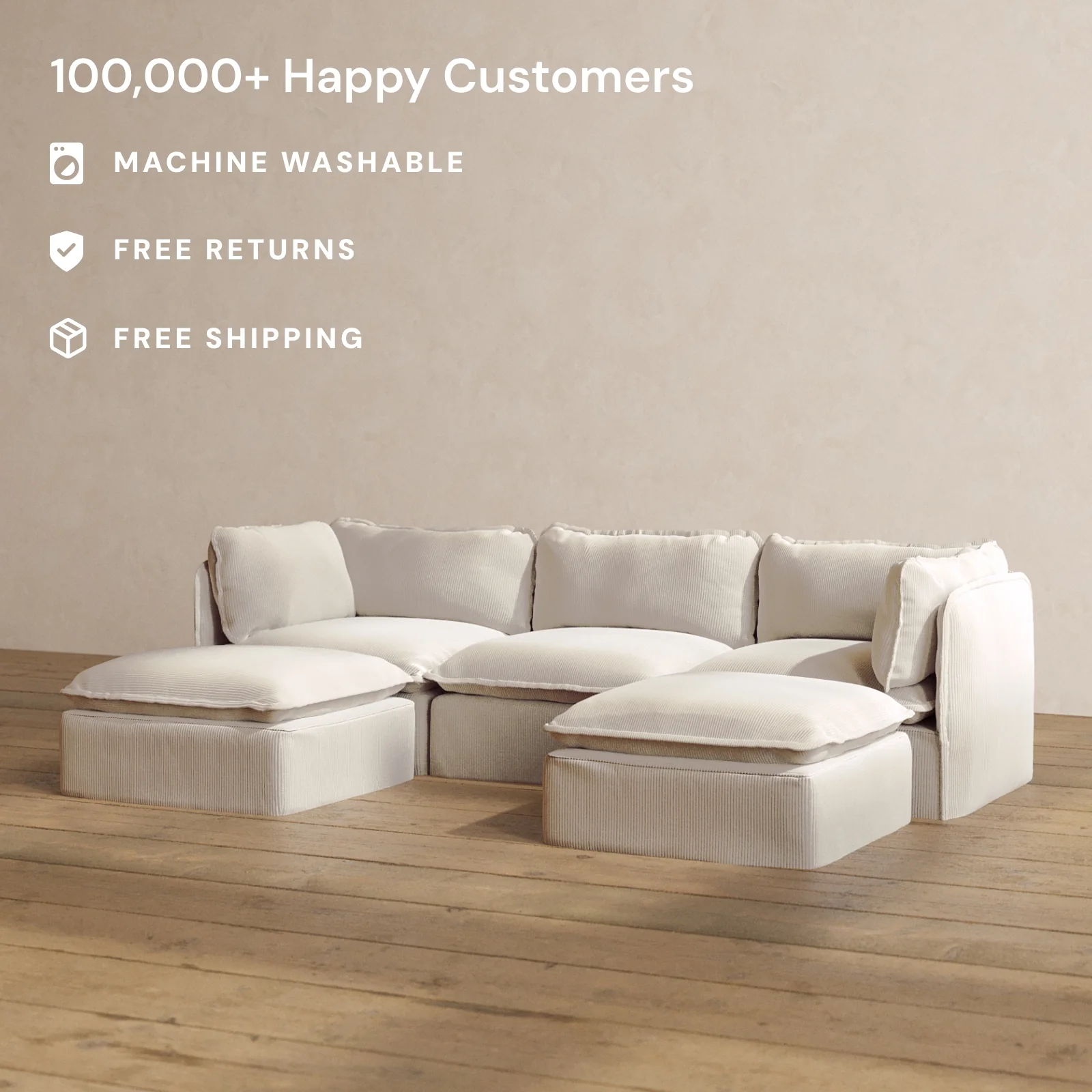 Slipcover Only - Modular Washable 3-Seater U-Sectional in Milk - Image 2