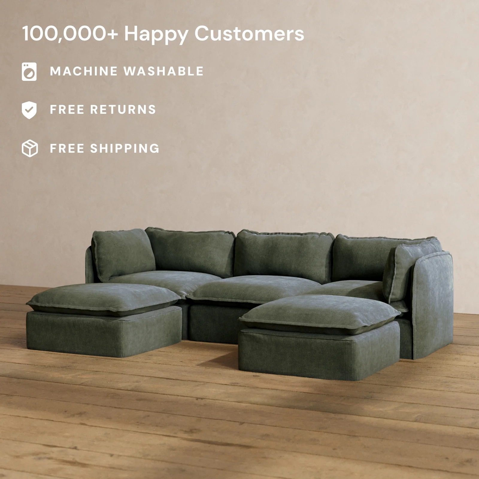 Slipcover Only - Modular Washable 3-Seater U-Sectional in Olivine - Image 2