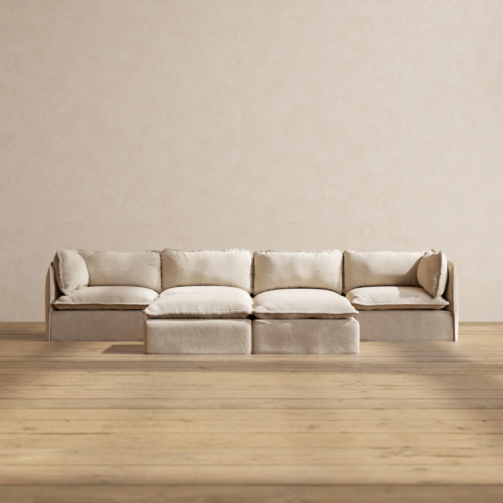 Slipcover Only - Modular Washable 4-Seater + Bench Ottoman in Oat