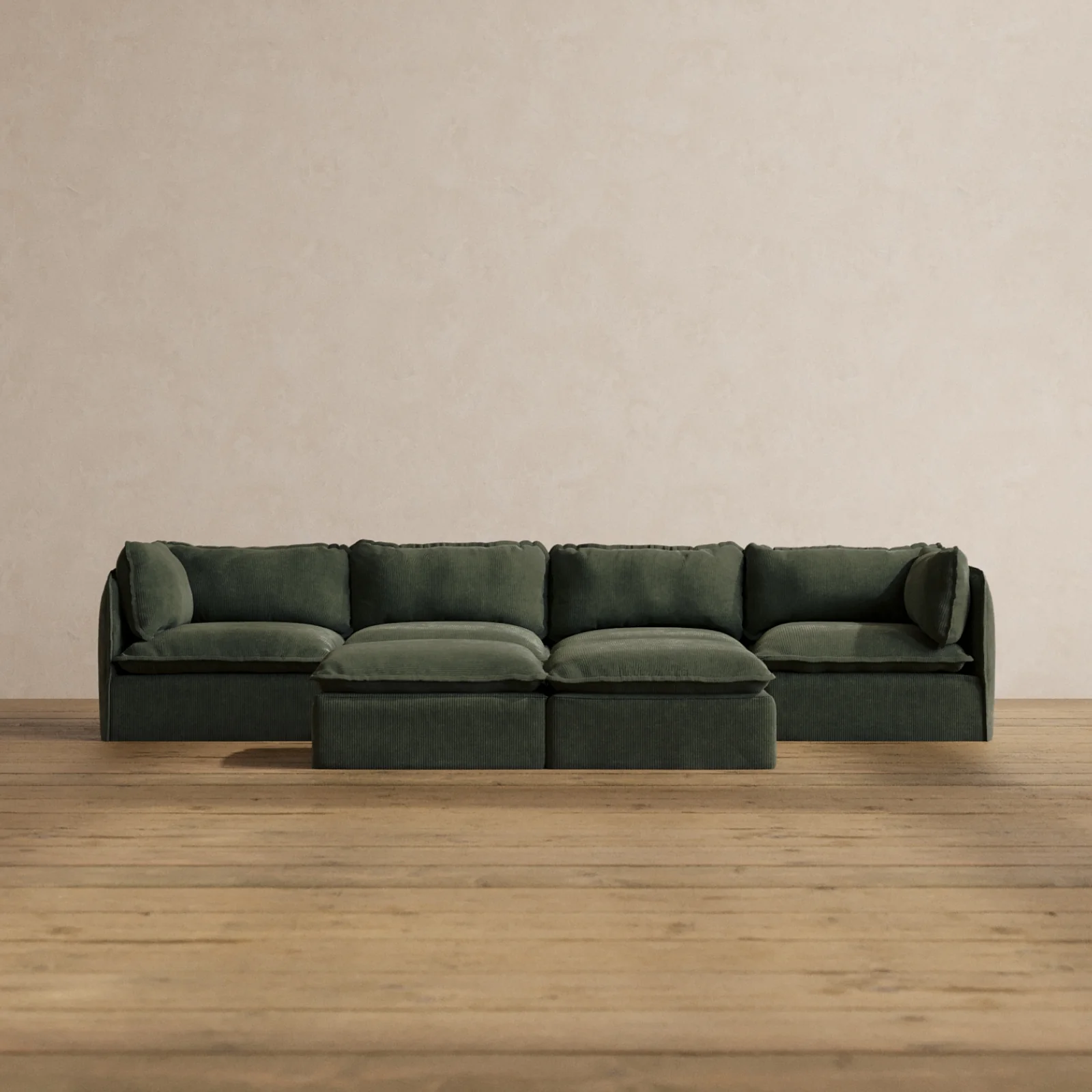 Slipcover Only - Modular Washable 4-Seater + Bench Ottoman in Olivine