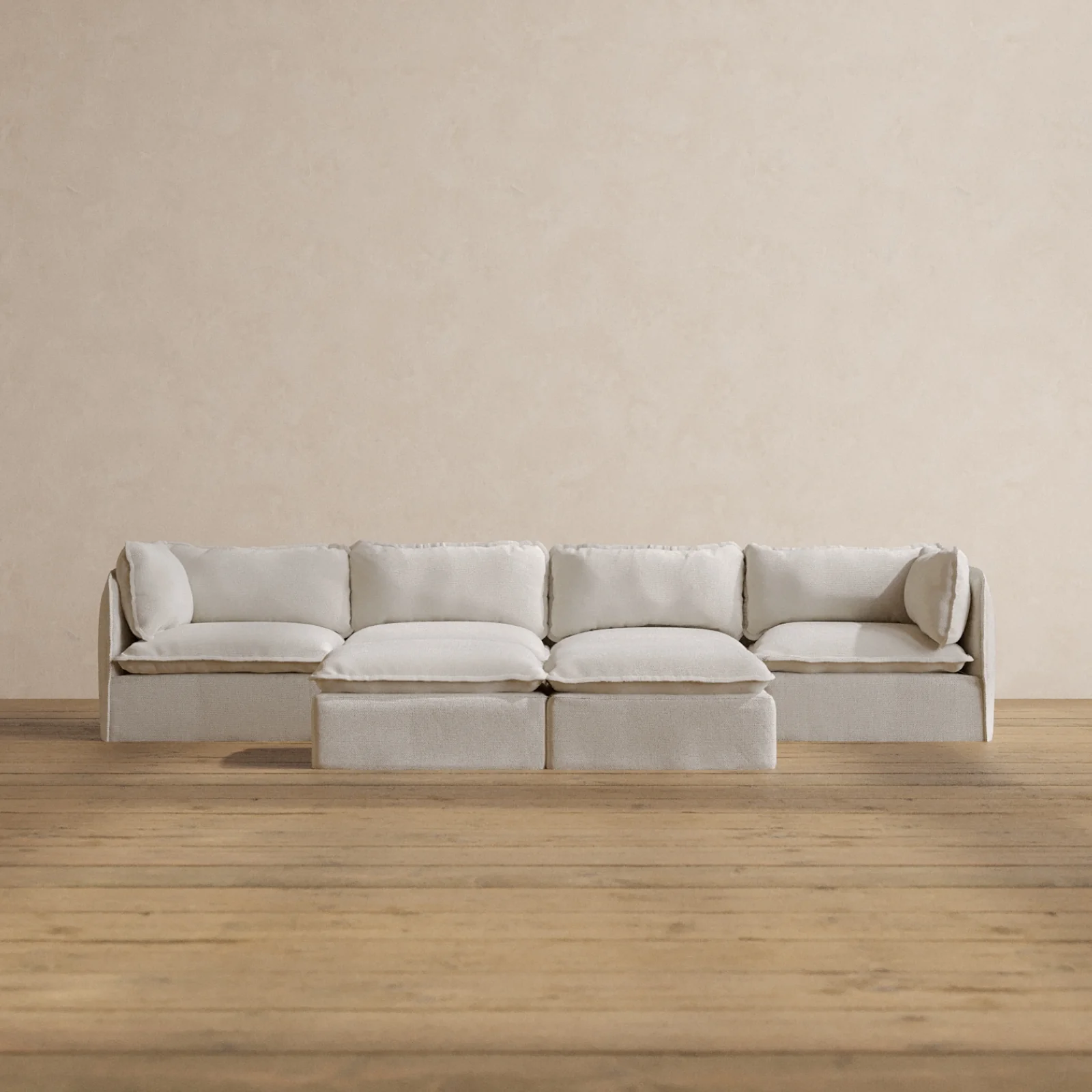 Slipcover Only - Modular Washable 4-Seater + Bench Ottoman in Powder
