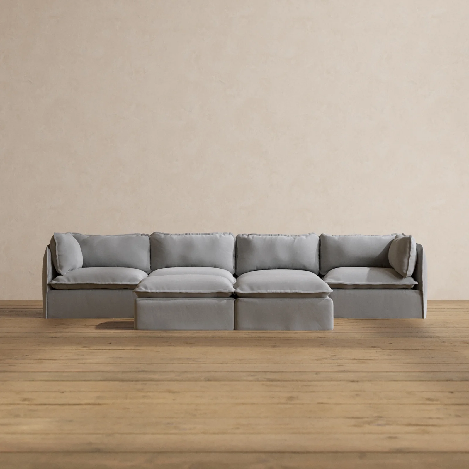Slipcover Only - Modular Washable 4-Seater + Bench Ottoman in Pumice