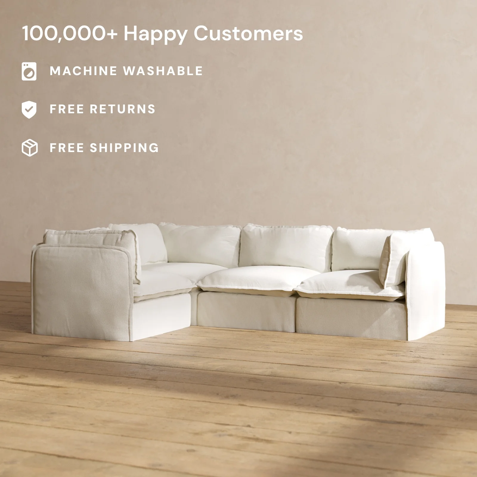 Slipcover Only - Modular Washable 4-Seater Corner Sectional in Eggshell - Image 2
