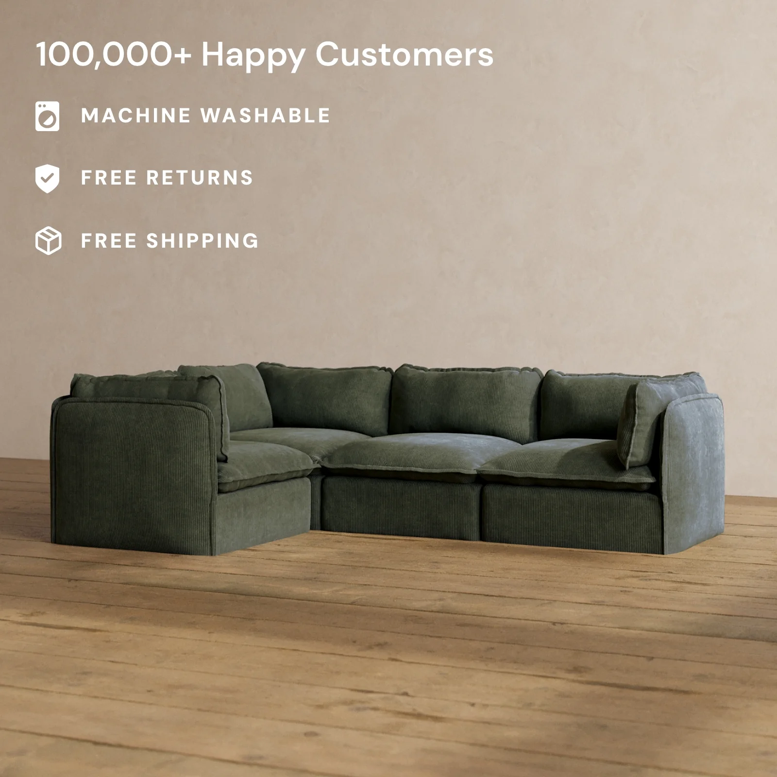 Slipcover Only - Modular Washable 4-Seater Corner Sectional in Olivine - Image 2