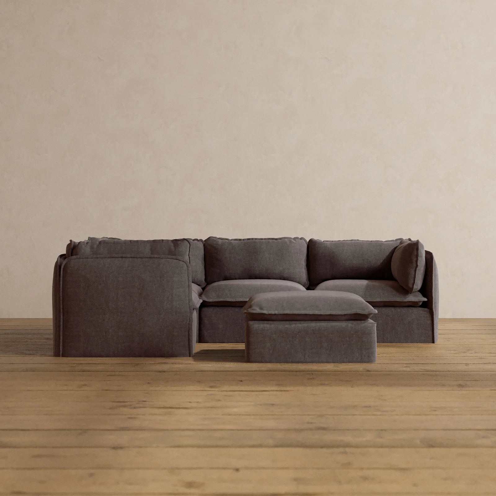 Slipcover Only - Modular Washable 4-Seater Corner Sectional + Ottoman in Caviar