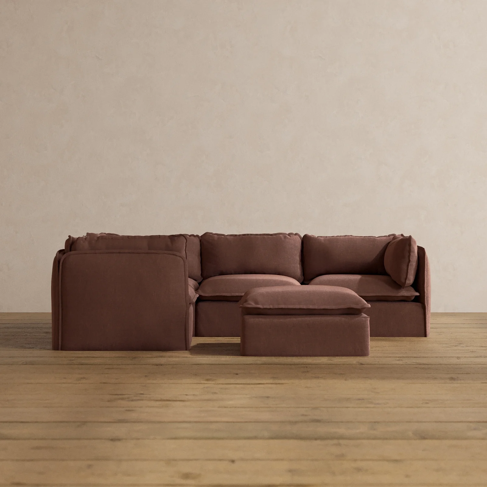 Slipcover Only - Modular Washable 4-Seater Corner Sectional + Ottoman in Chestnut