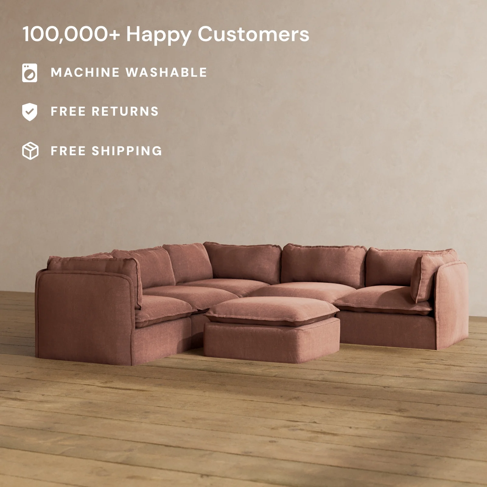 Slipcover Only - Modular Washable 4-Seater Corner Sectional + Ottoman in Chestnut - Image 2