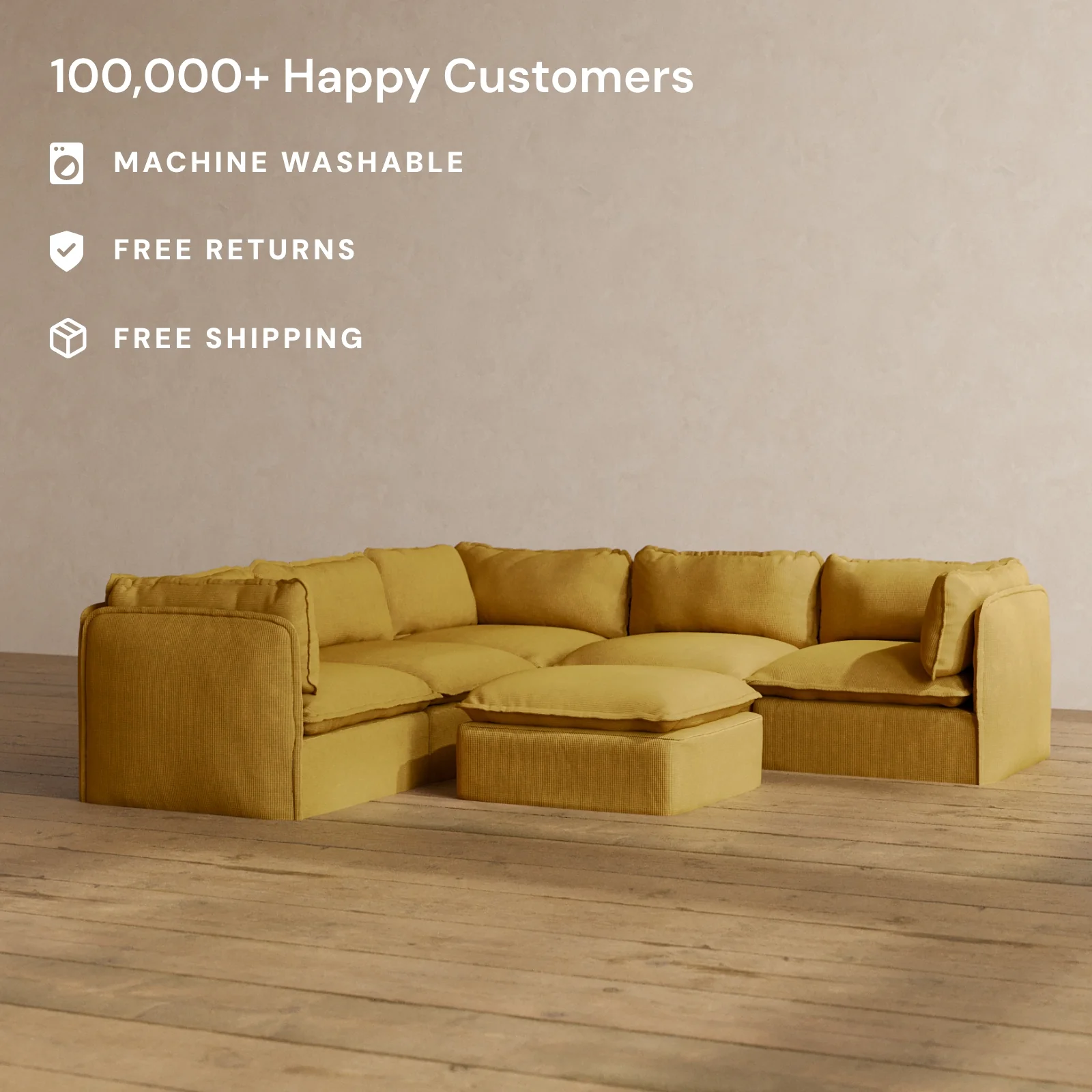 Slipcover Only - Modular Washable 4-Seater Corner Sectional + Ottoman in Kiiro - Image 2