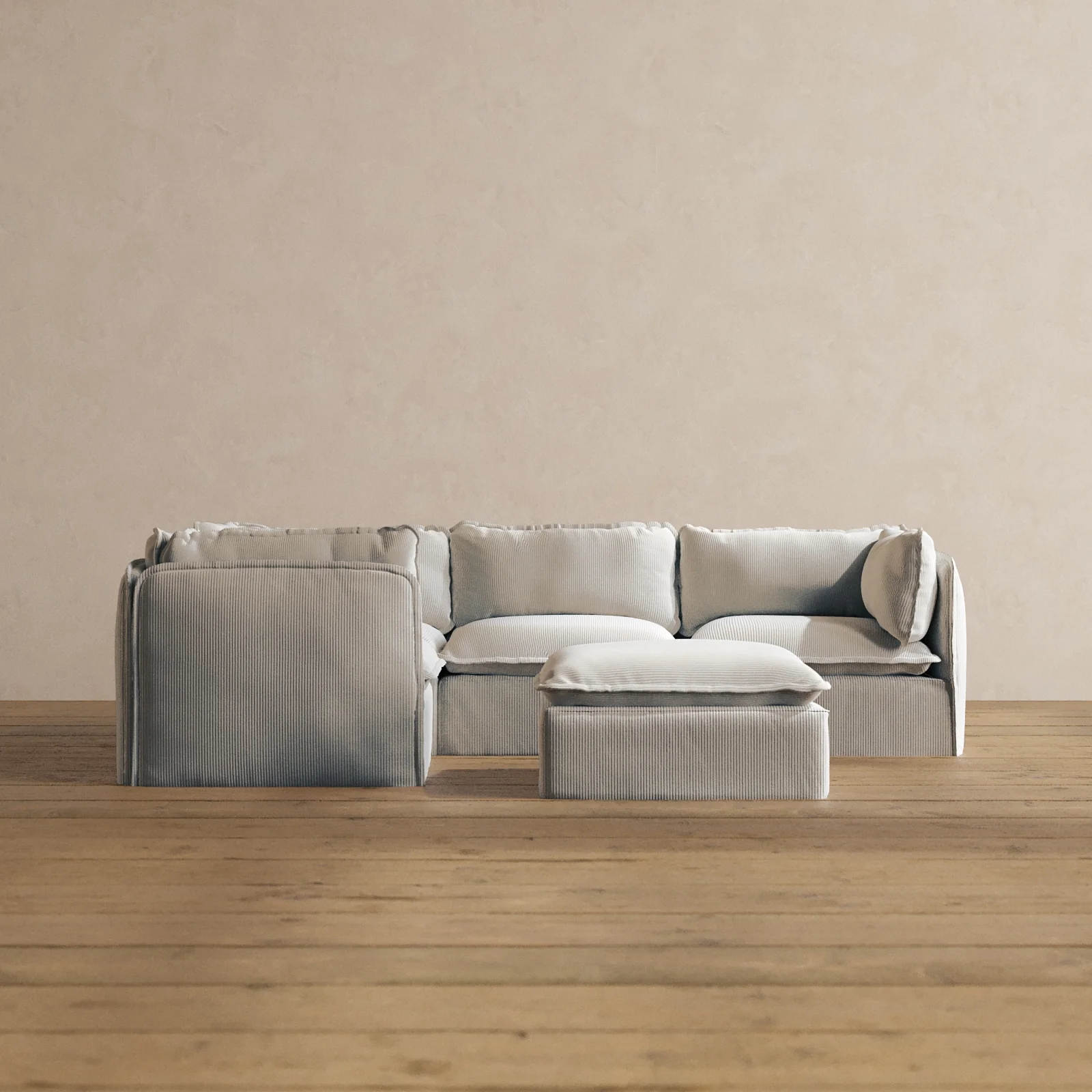 Slipcover Only - Modular Washable 4-Seater Corner Sectional + Ottoman in Milk