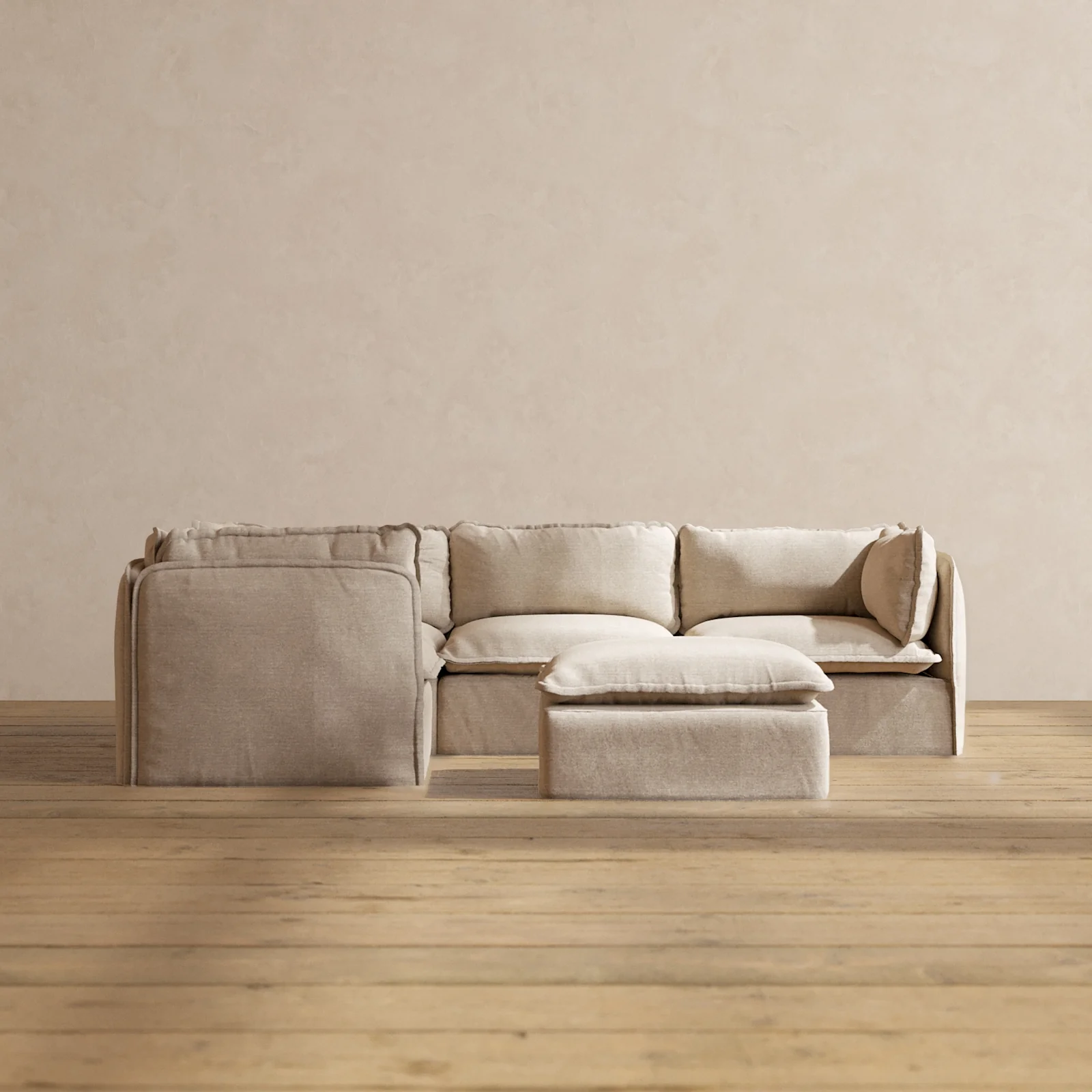 Slipcover Only - Modular Washable 4-Seater Corner Sectional + Ottoman in Oat