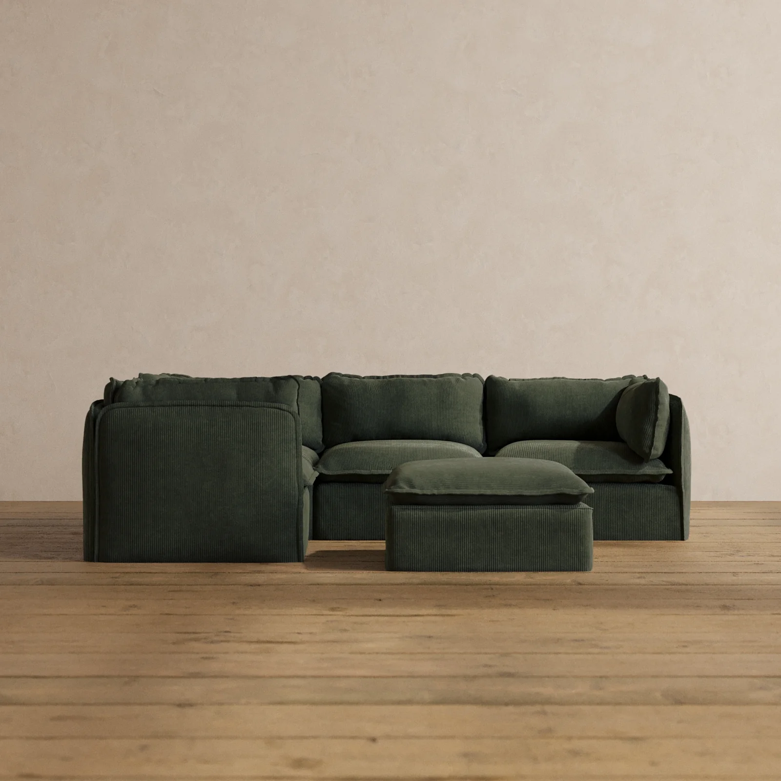 Slipcover Only - Modular Washable 4-Seater Corner Sectional + Ottoman in Olivine