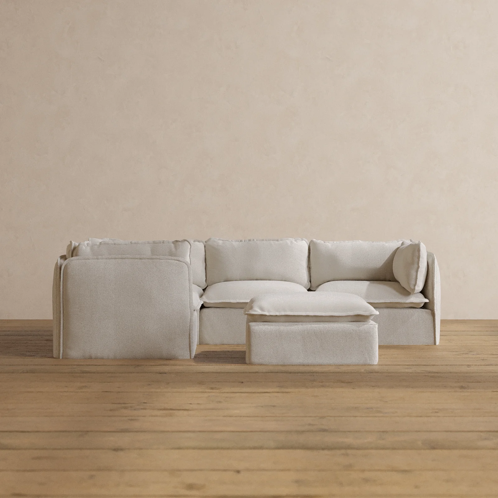 Slipcover Only - Modular Washable 4-Seater Corner Sectional + Ottoman in Powder