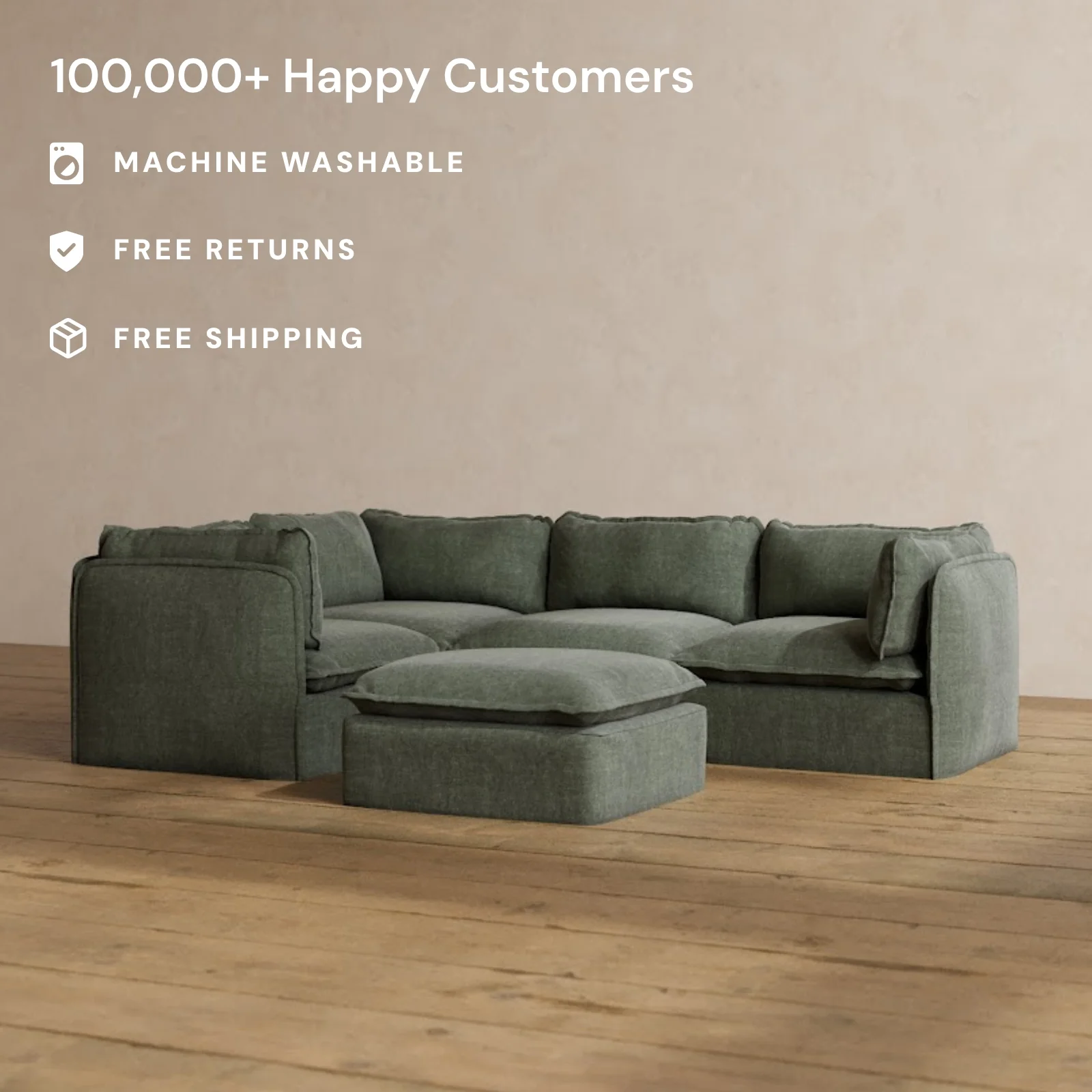 Slipcover Only - Modular Washable 4-Seater Corner Sectional + Ottoman in Willow - Image 2