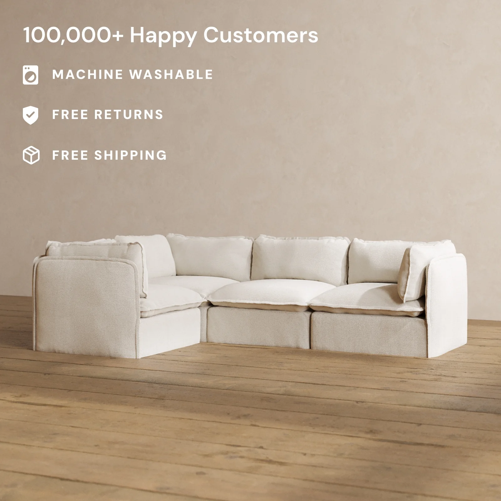 Slipcover Only - Modular Washable 4-Seater Corner Sectional in Powder - Image 2