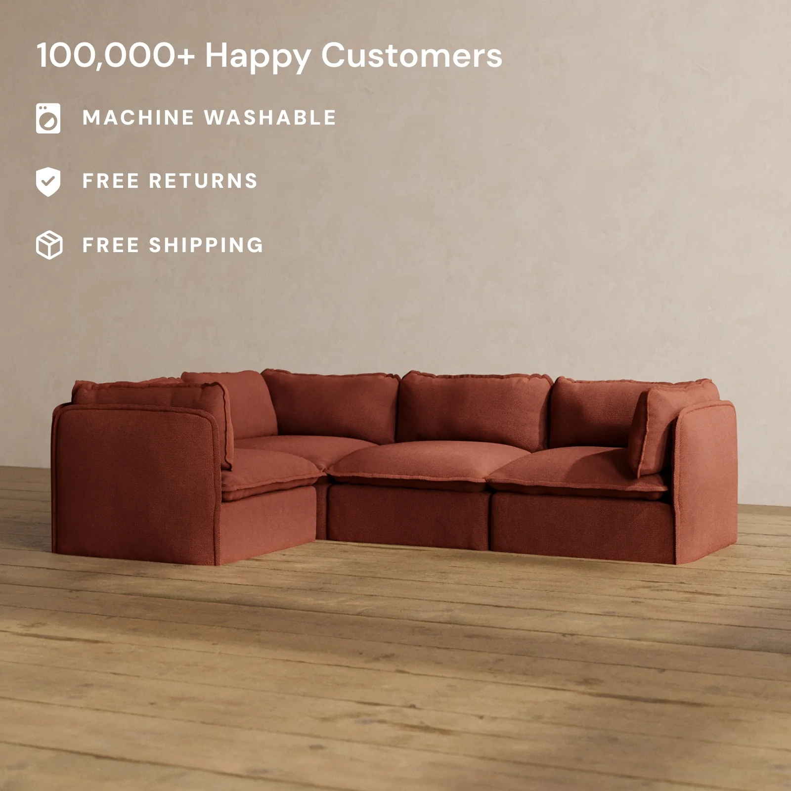 Slipcover Only - Modular Washable 4-Seater Corner Sectional in Rust - Image 2