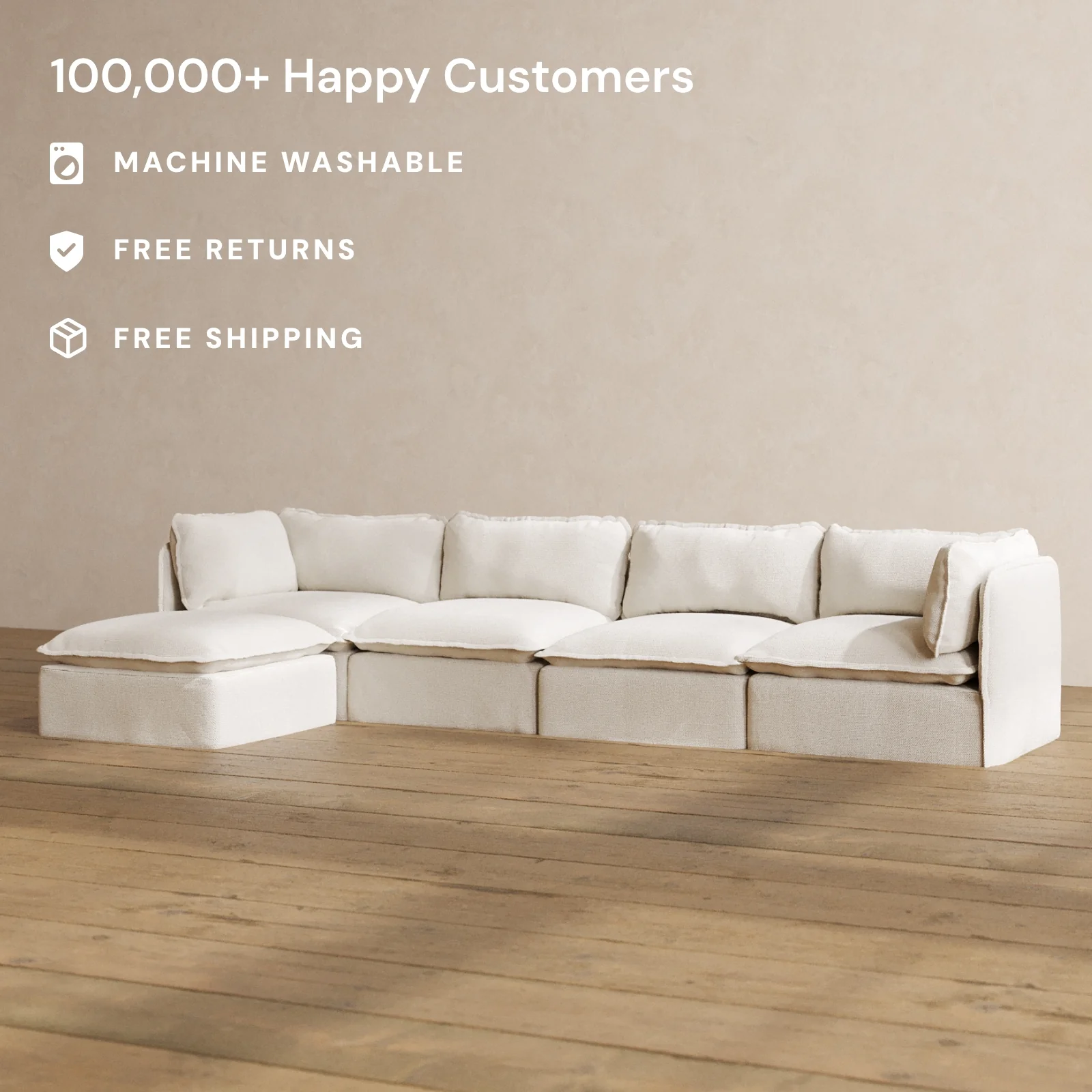 Slipcover Only - Modular Washable 4-Seater Sectional in Powder - Image 2
